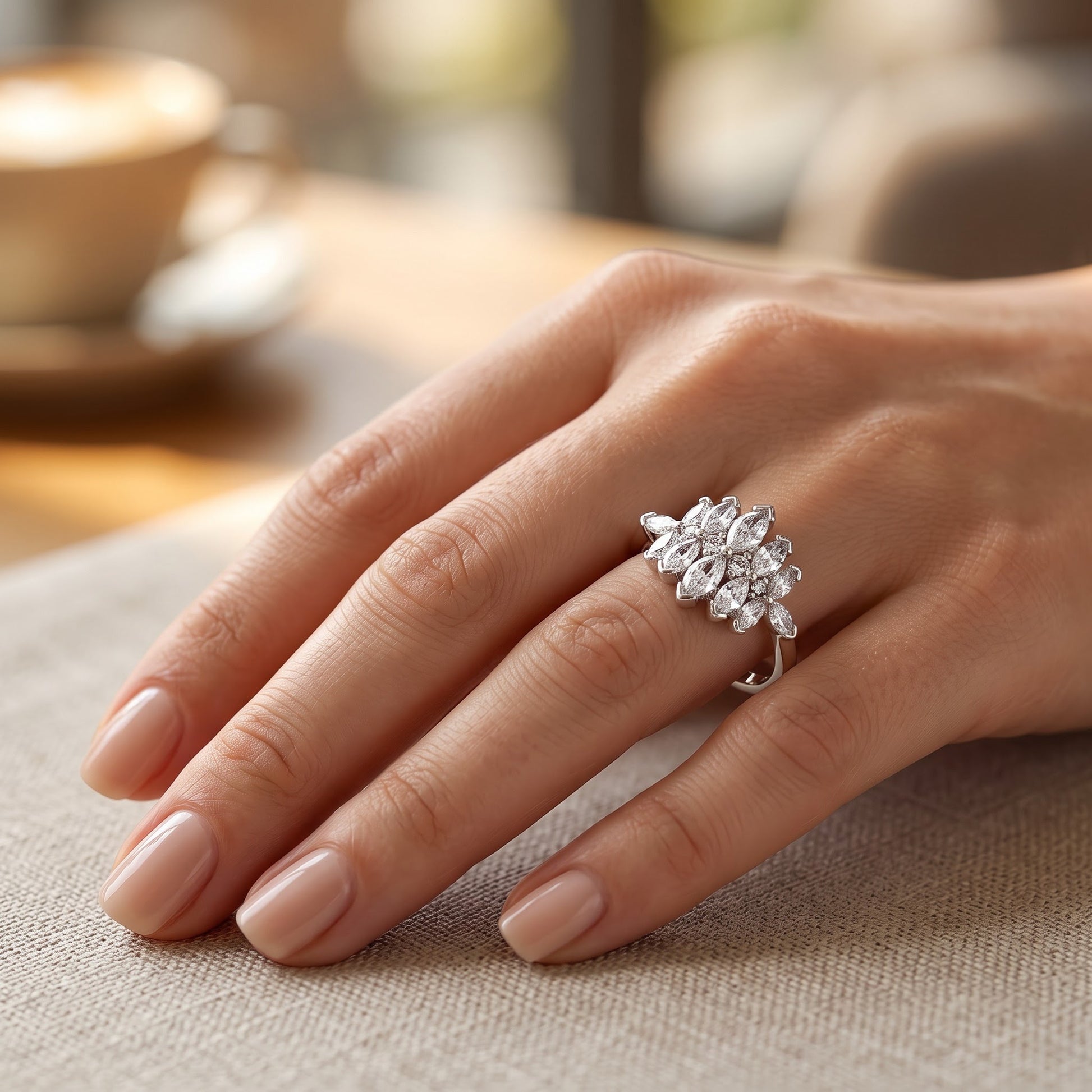 Sterling Silver Marquise Cluster CZ Ring for Women, Marquise Cubic Zirconia, Promise Ring Gift view 5
