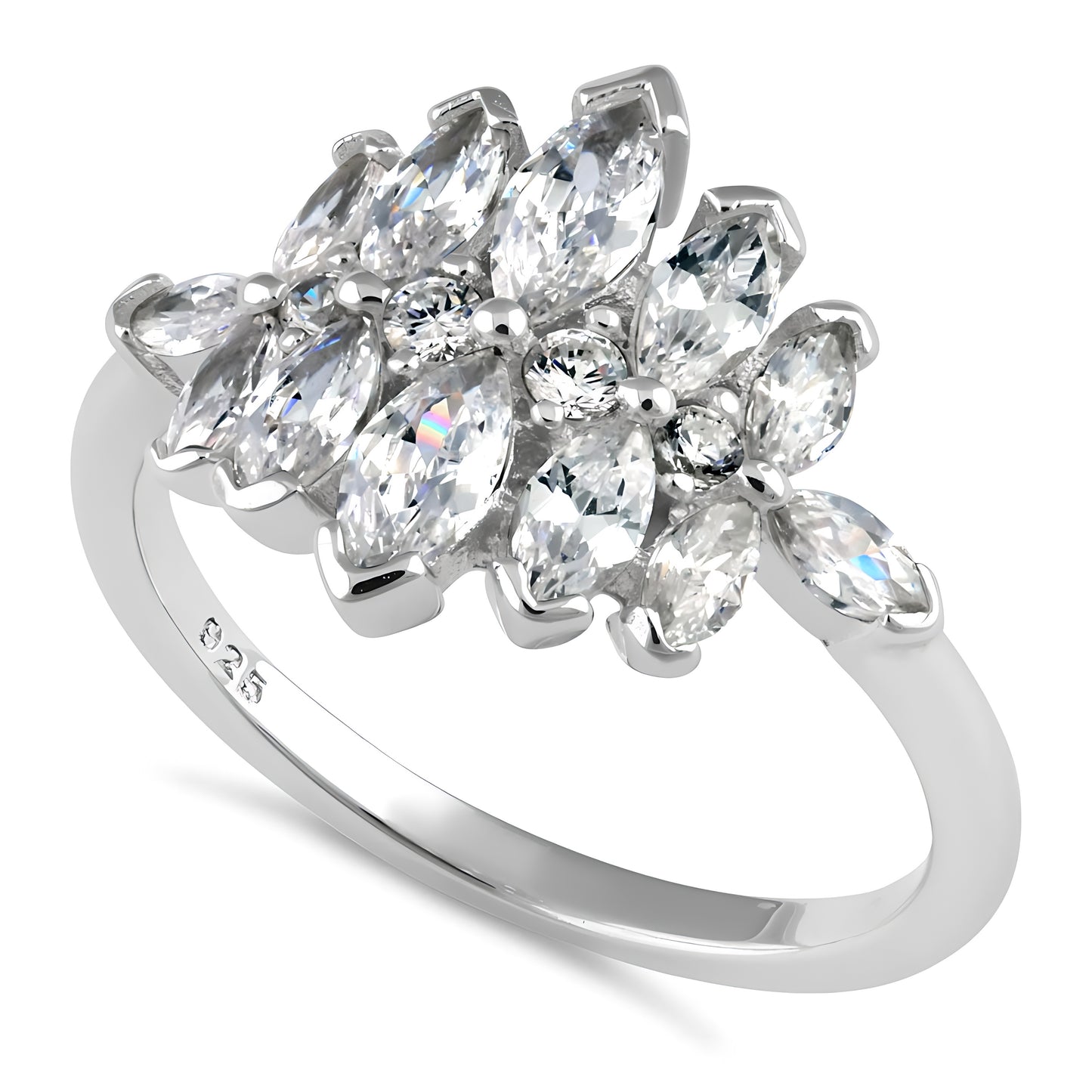 Sterling Silver Marquise Cluster CZ Ring for Women, Marquise Cubic Zirconia, Promise Ring Gift