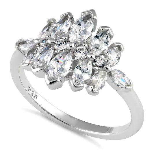 Sterling Silver Marquise Cluster CZ Ring for Women, Marquise Cubic Zirconia, Promise Ring Gift