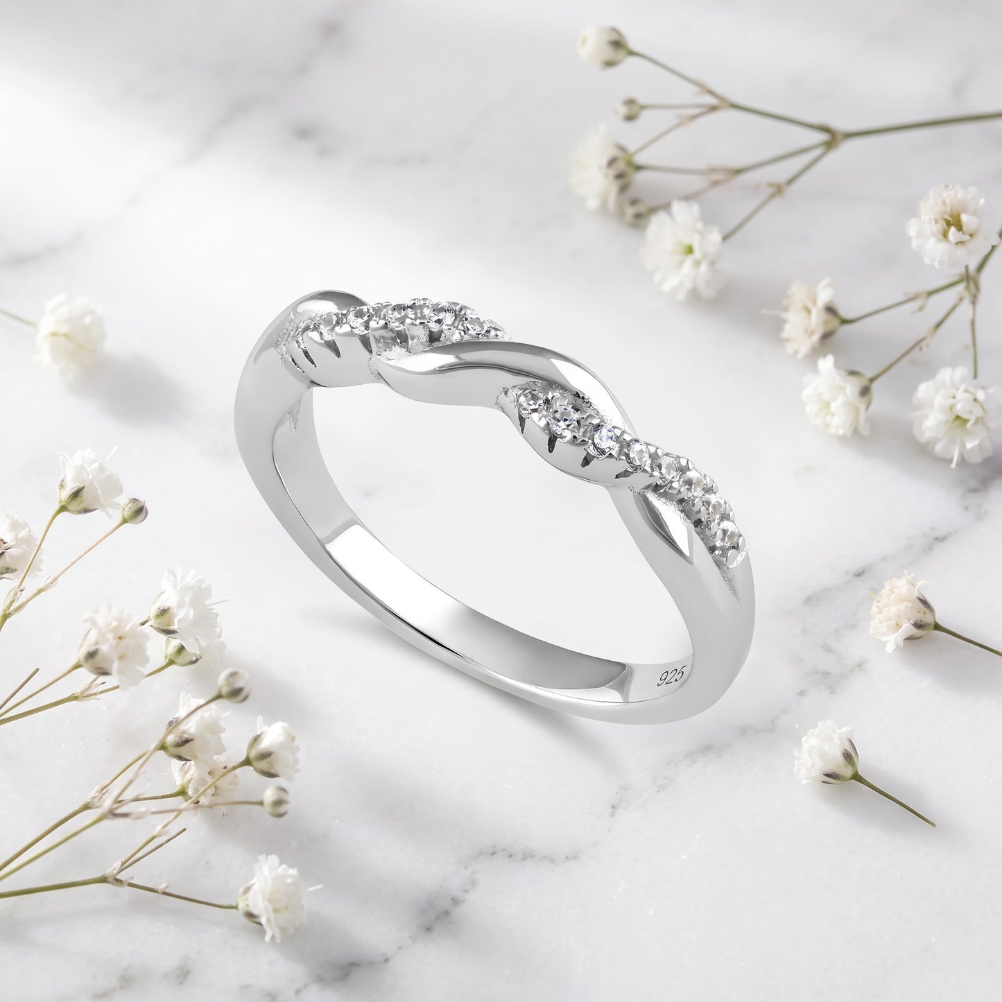 Sterling Silver Braided CZ Ring for Women, Cubic Zirconia, Promise Ring Gift view 1