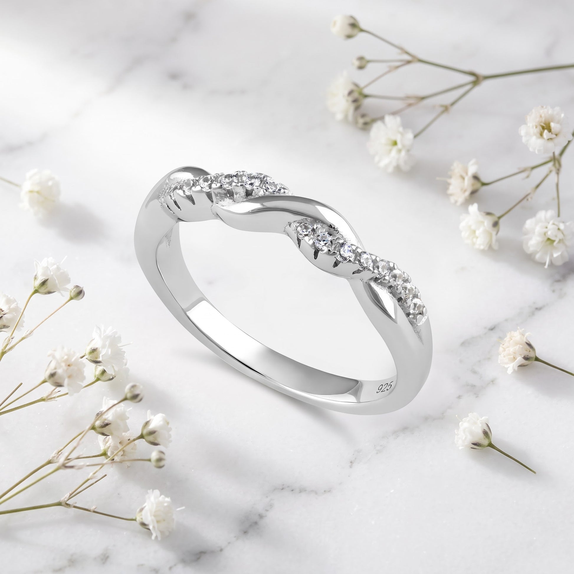 Sterling Silver Braided CZ Ring for Women, Cubic Zirconia, Promise Ring Gift view 1