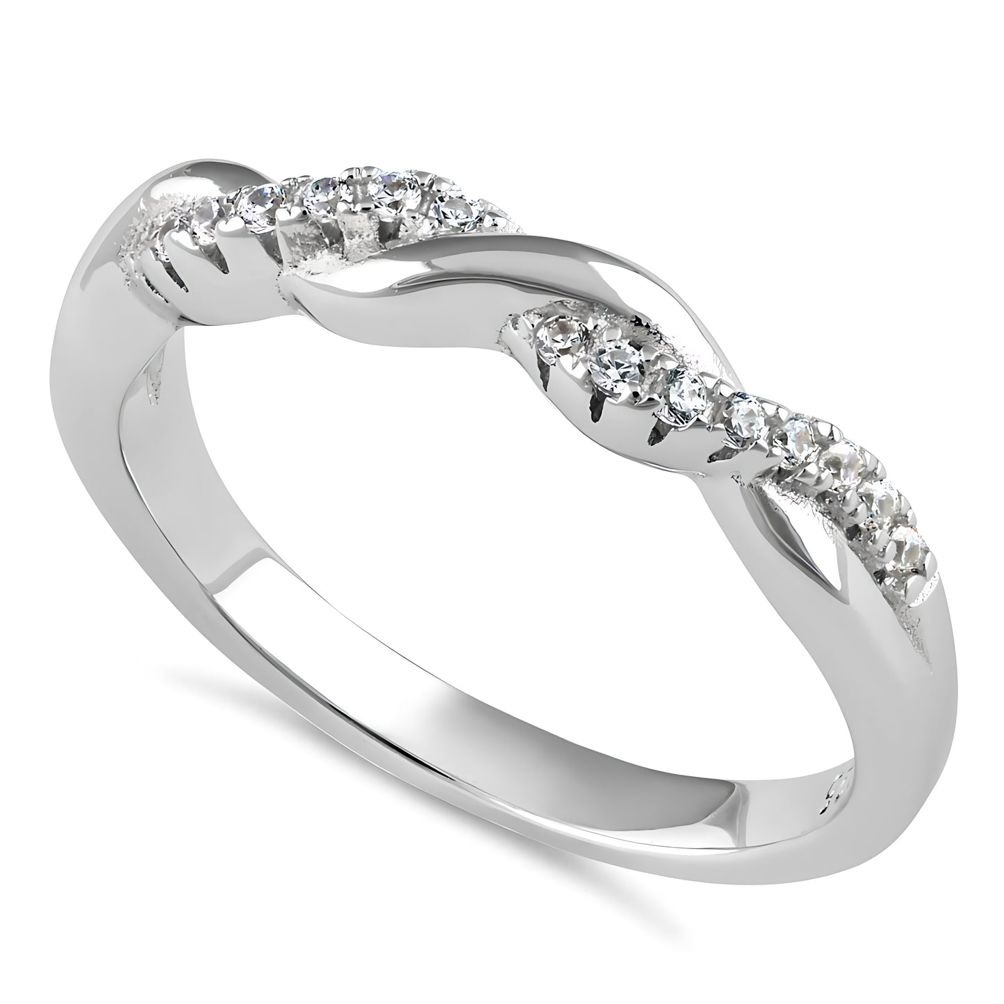 Sterling Silver Braided CZ Ring for Women, Cubic Zirconia, Promise Ring Gift