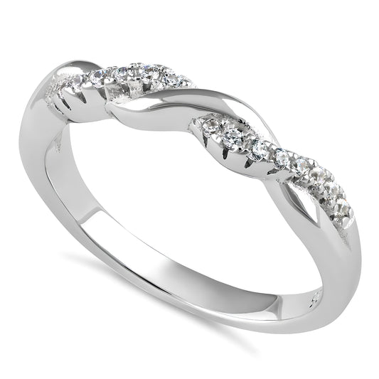 Sterling Silver Braided CZ Ring for Women, Cubic Zirconia, Promise Ring Gift