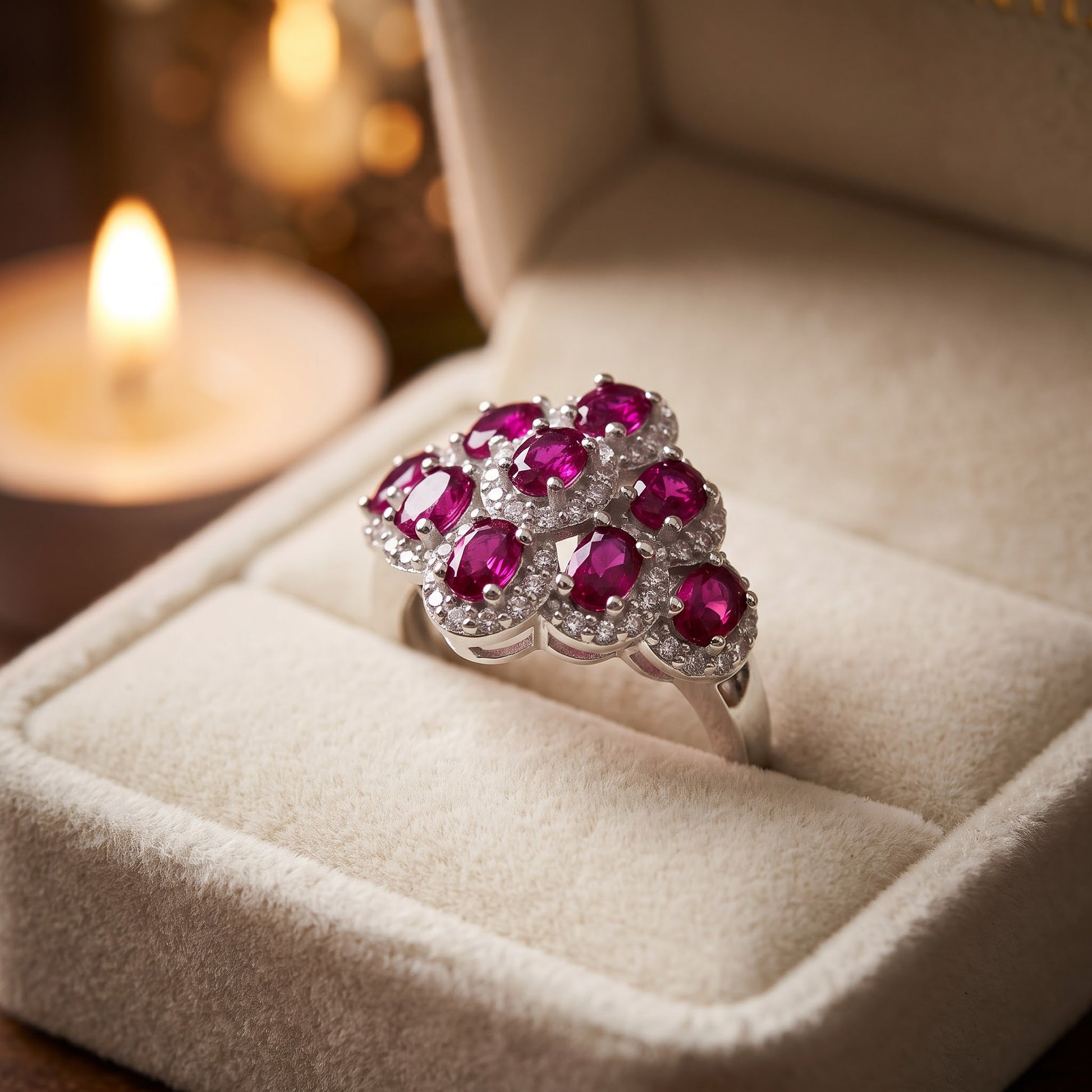 Sterling Silver Oval Ruby CZ Cluster Ring for Women, Oval Cubic Zirconia, Promise Ring Gift view 3