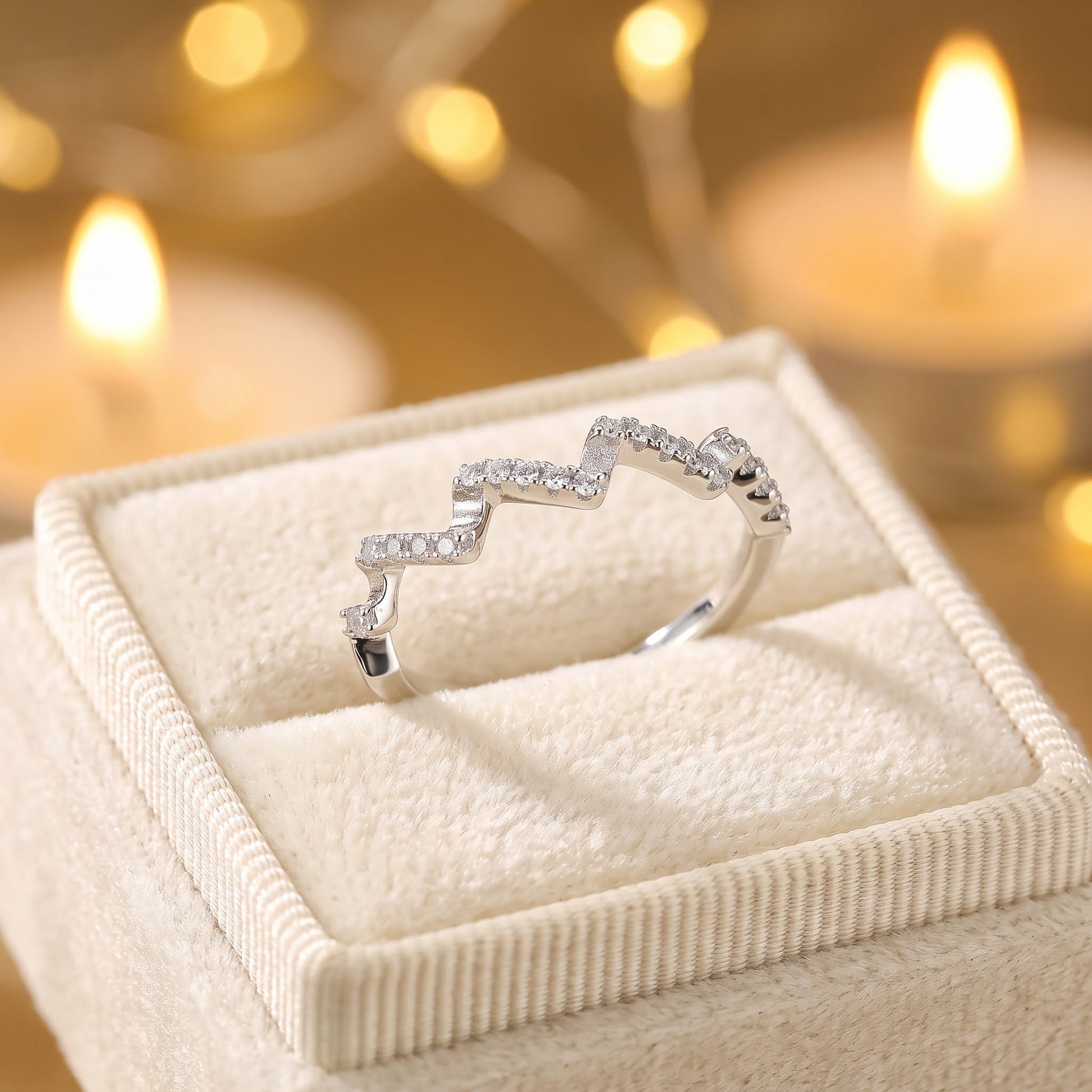 Sterling Silver Zig Zag CZ Ring for Women, Cubic Zirconia, Promise Ring Gift view 3