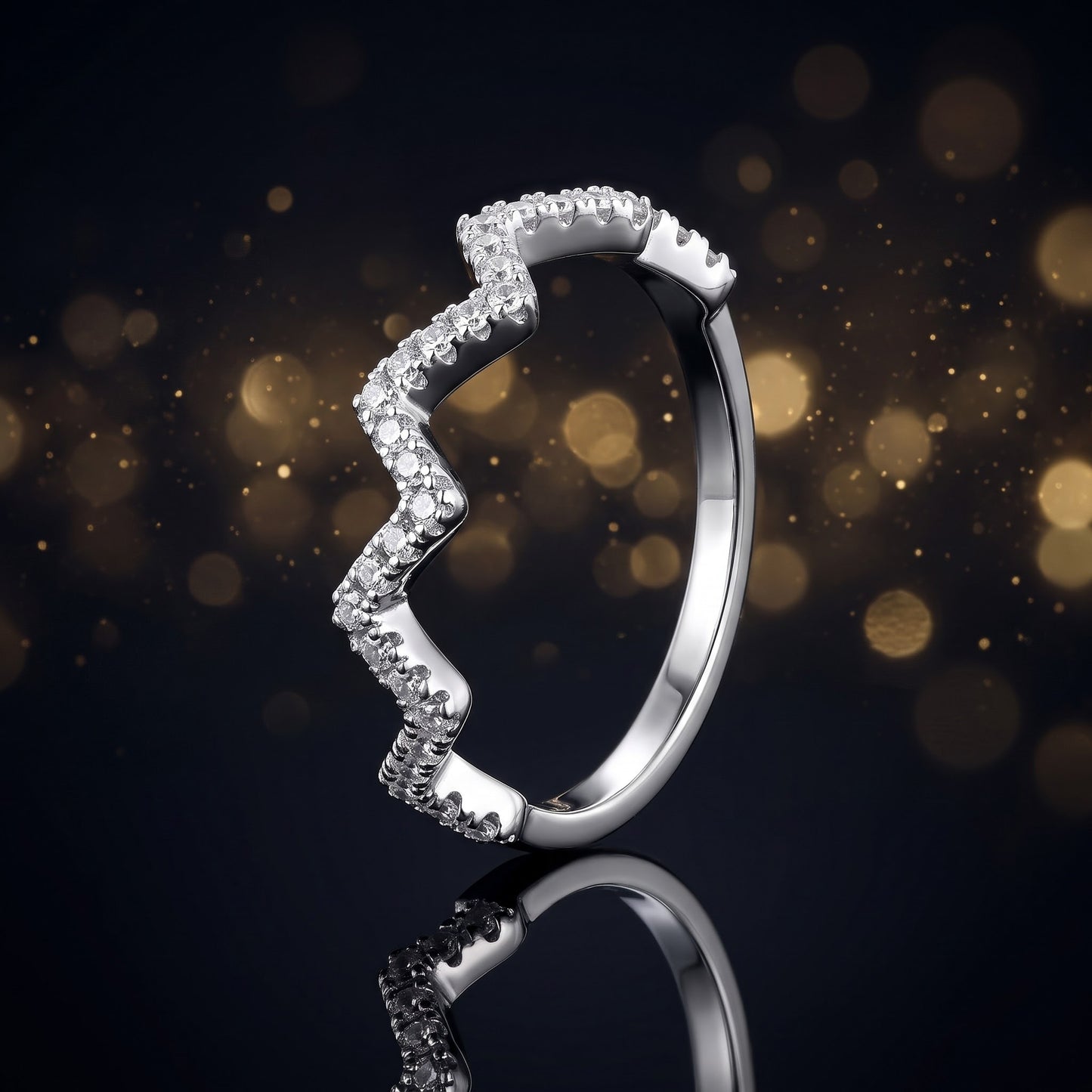 Sterling Silver Zig Zag CZ Ring for Women, Cubic Zirconia, Promise Ring Gift view 4