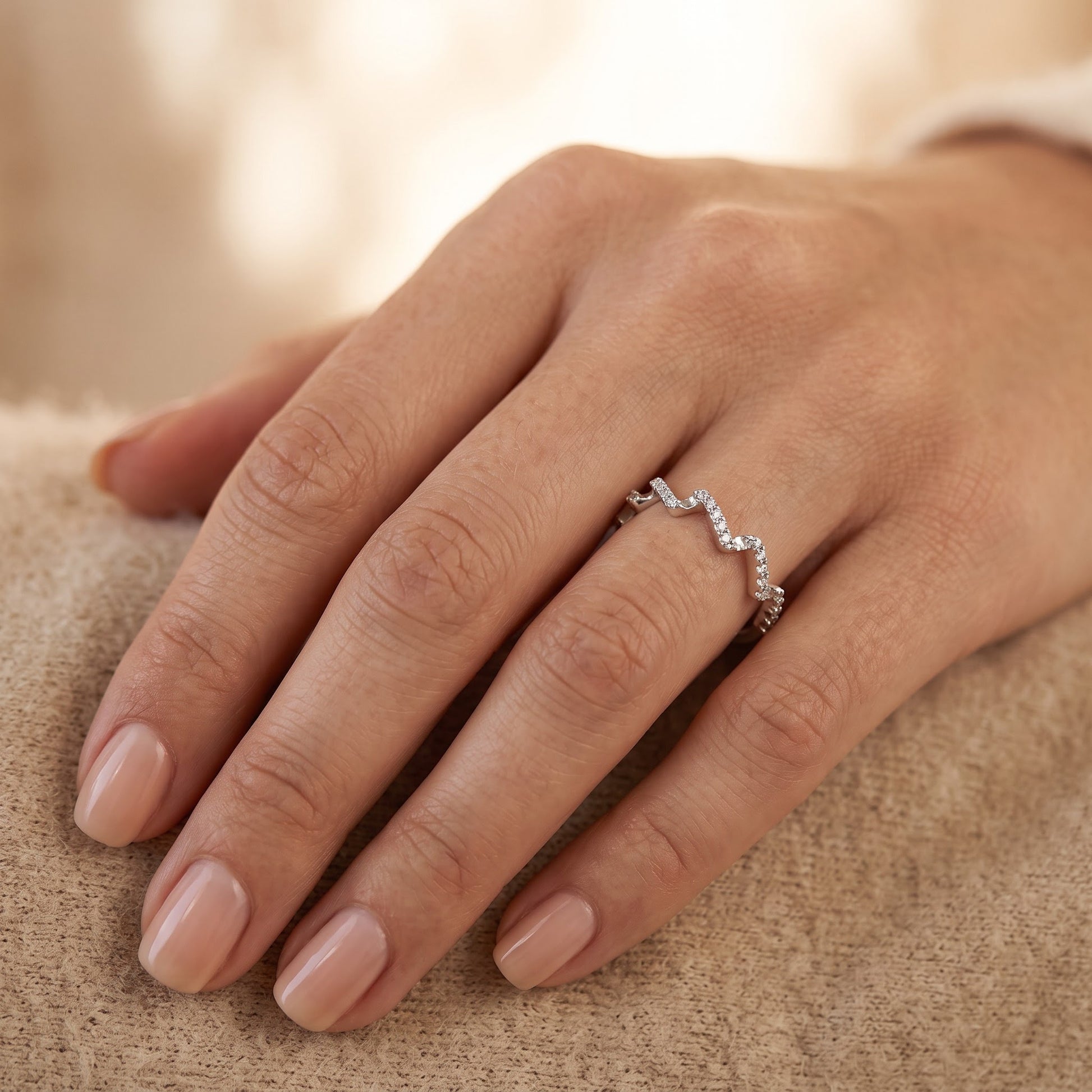 Sterling Silver Zig Zag CZ Ring for Women, Cubic Zirconia, Promise Ring Gift view 5