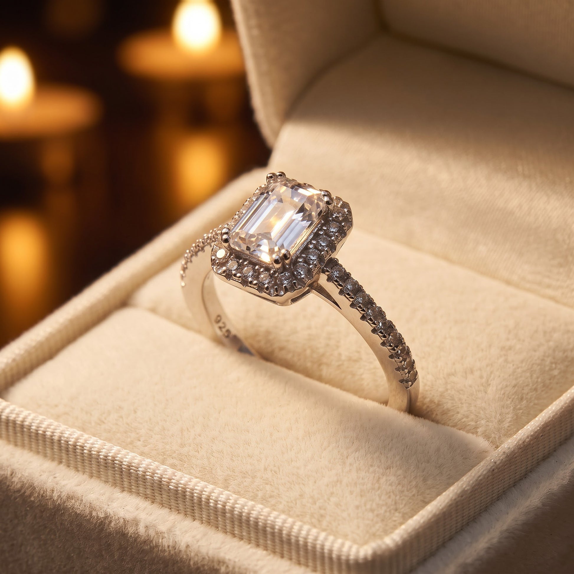 Sterling Silver Classic Emerald Cut Halo Engagement CZ Ring for Women, Emerald Cubic Zirconia, Promise Ring Gift view 3