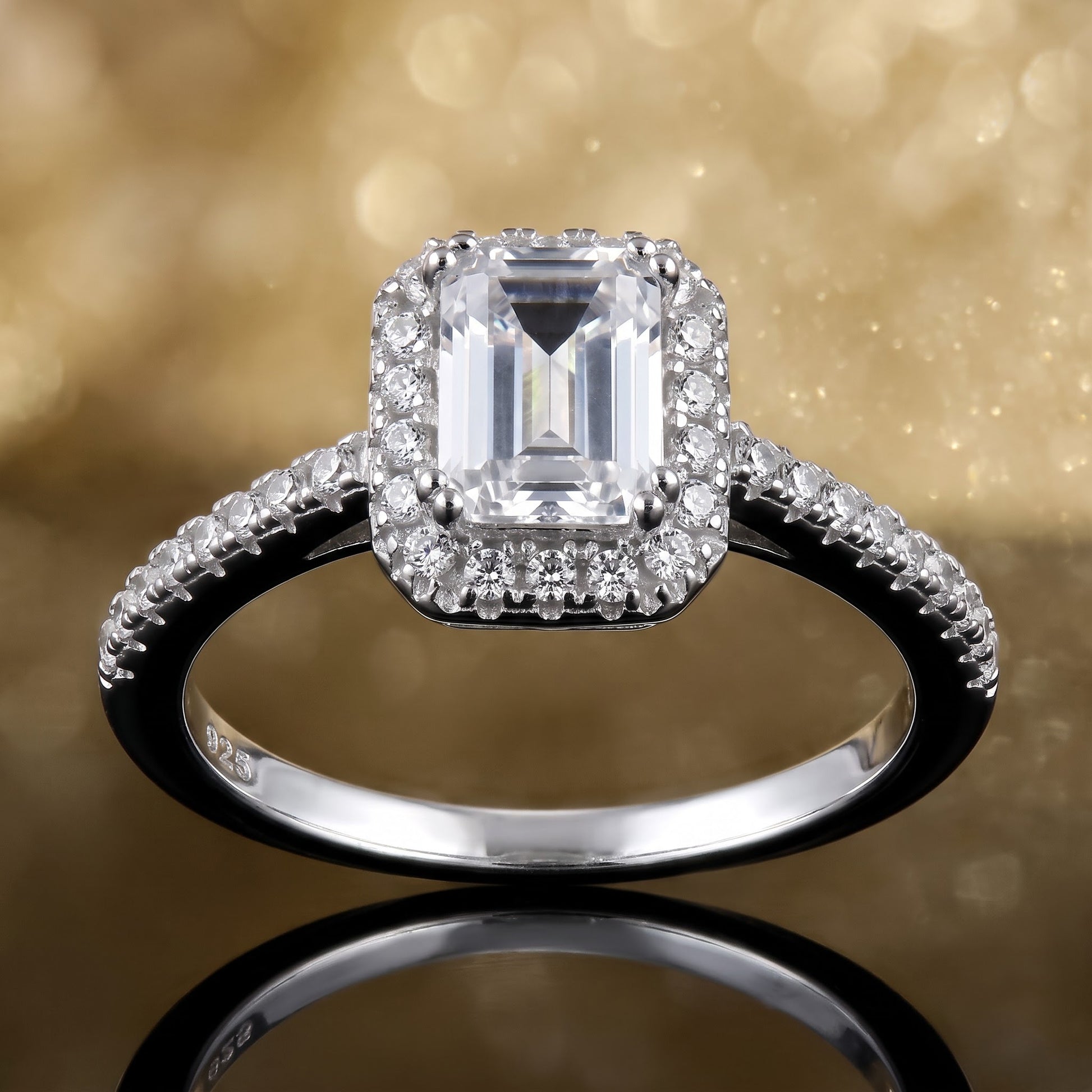 Sterling Silver Classic Emerald Cut Halo Engagement CZ Ring for Women, Emerald Cubic Zirconia, Promise Ring Gift view 4