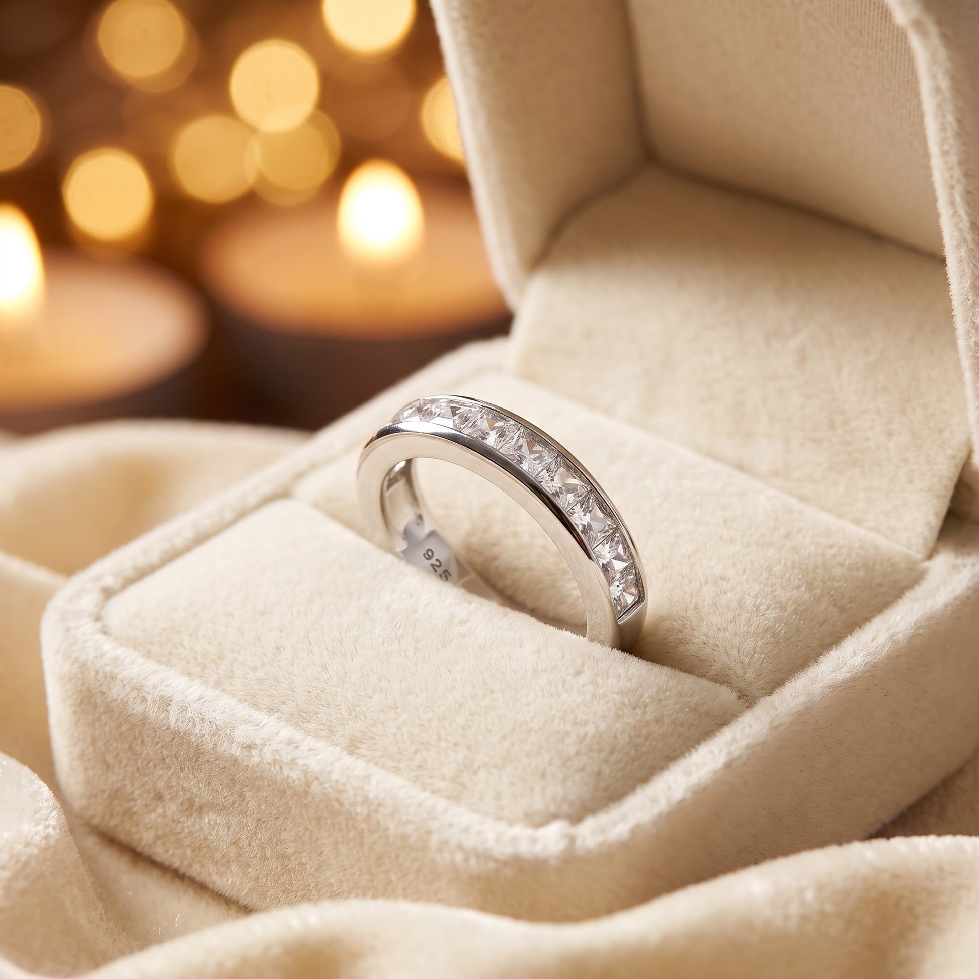 Sterling Silver Half Eternity Princess CZ Ring for Women, Princess Cubic Zirconia, Promise Ring Gift view 3