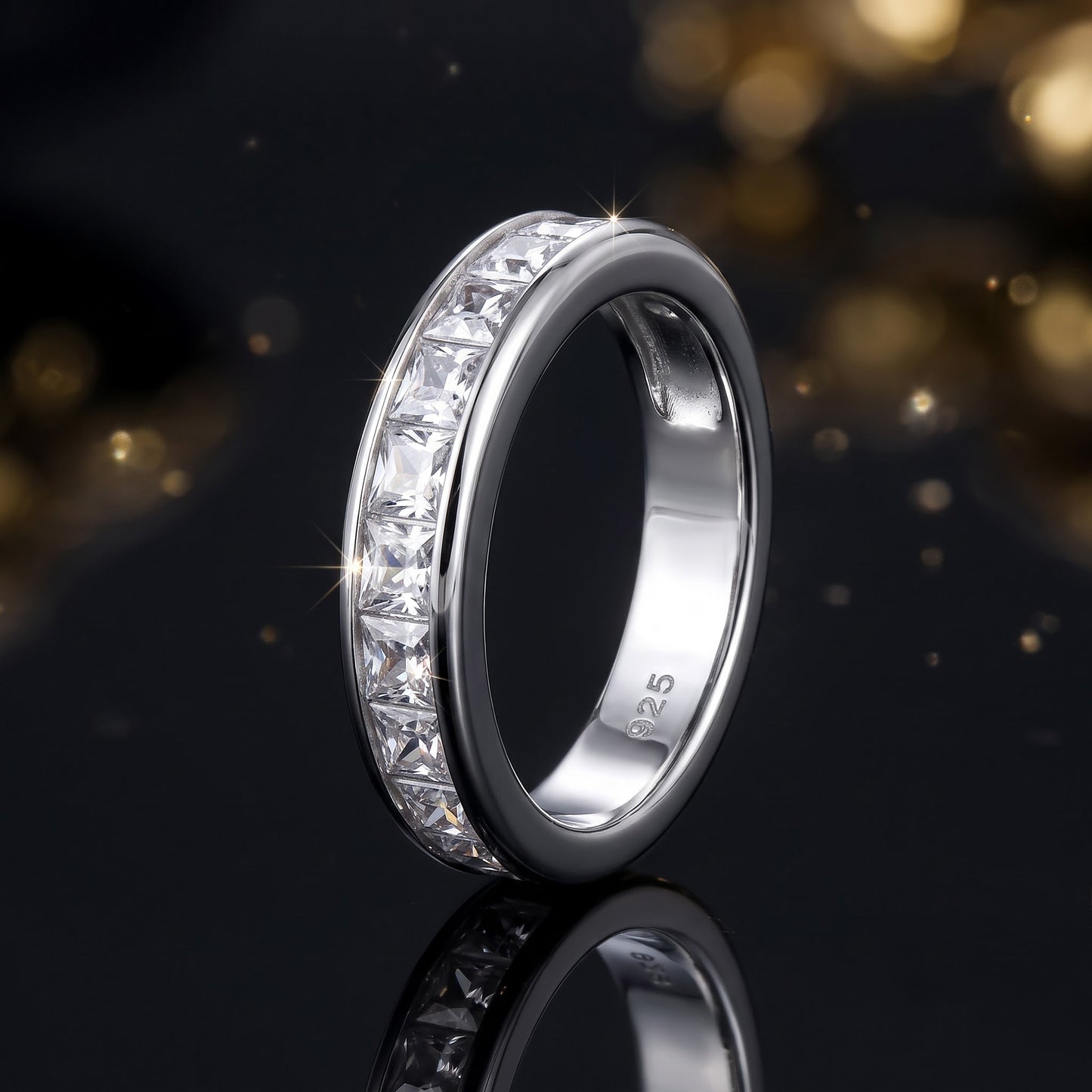 Sterling Silver Half Eternity Princess CZ Ring for Women, Princess Cubic Zirconia, Promise Ring Gift view 4