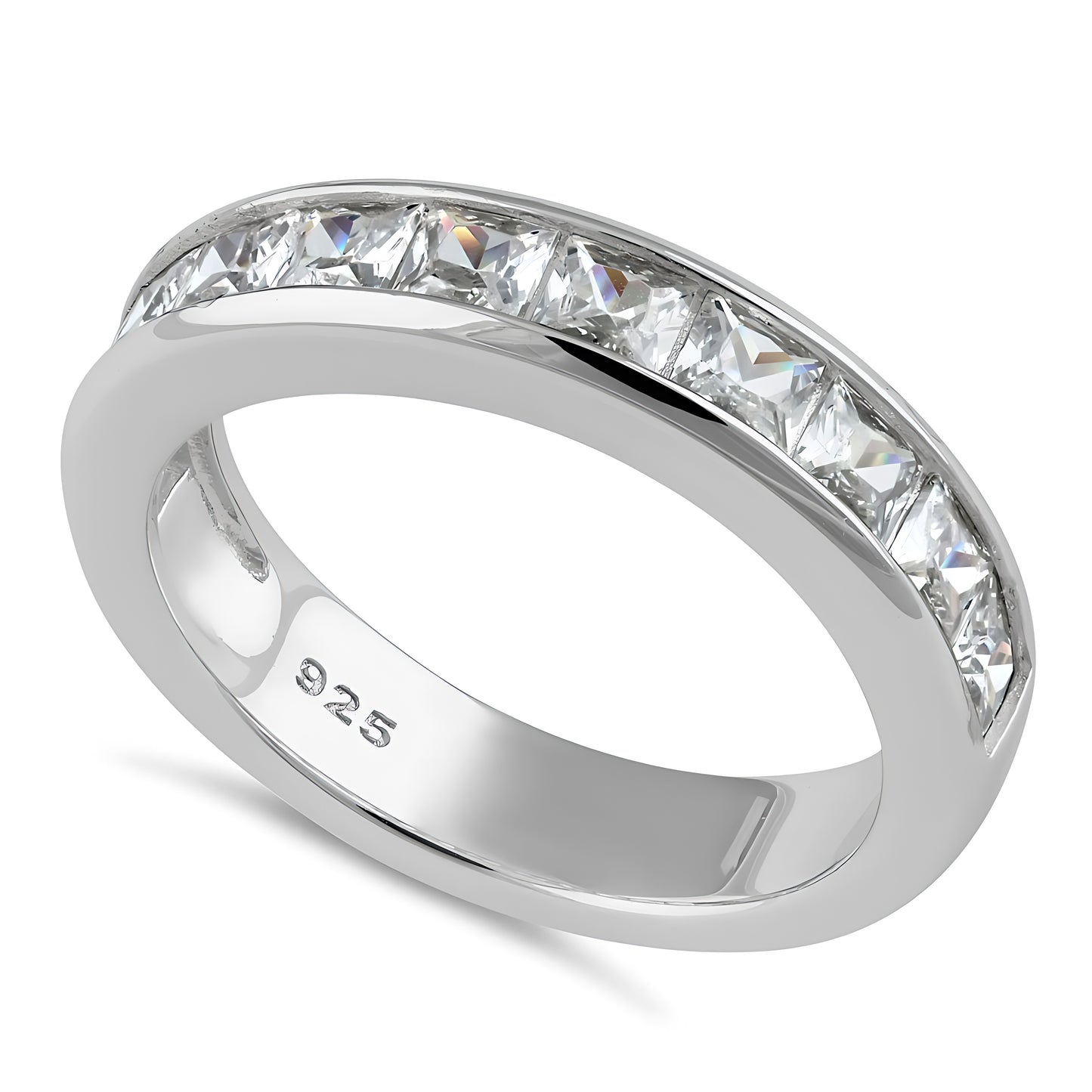 Sterling Silver Half Eternity Princess CZ Ring for Women, Princess Cubic Zirconia, Promise Ring Gift