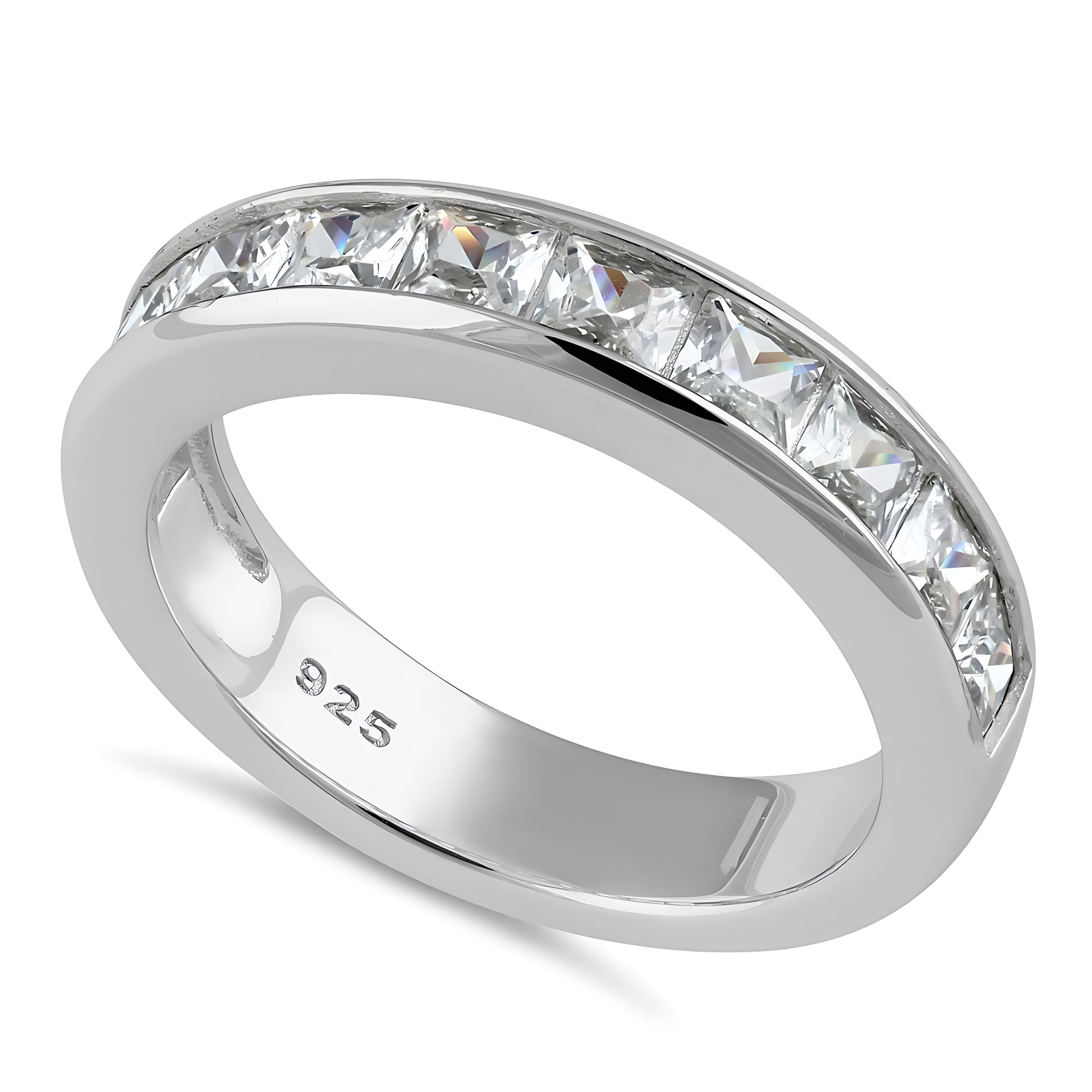 Sterling Silver Half Eternity Princess CZ Ring for Women, Princess Cubic Zirconia, Promise Ring Gift