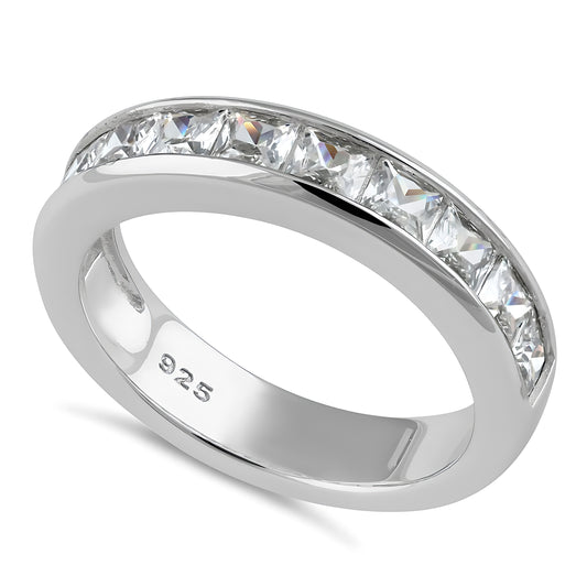 Sterling Silver Half Eternity Princess CZ Ring for Women, Princess Cubic Zirconia, Promise Ring Gift