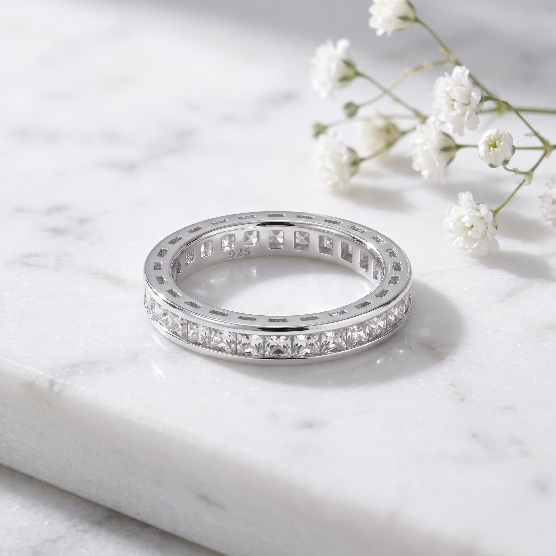 Sterling Silver Princess Cut CZ Eternity Ring for Women, Princess Cubic Zirconia, Promise Ring Gift view 1