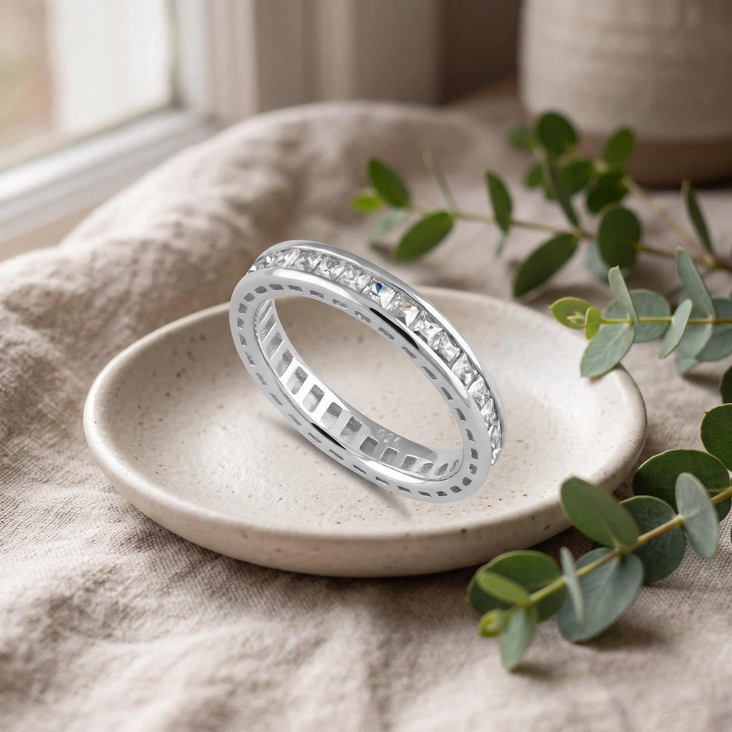 Sterling Silver Princess Cut CZ Eternity Ring for Women, Princess Cubic Zirconia, Promise Ring Gift view 2
