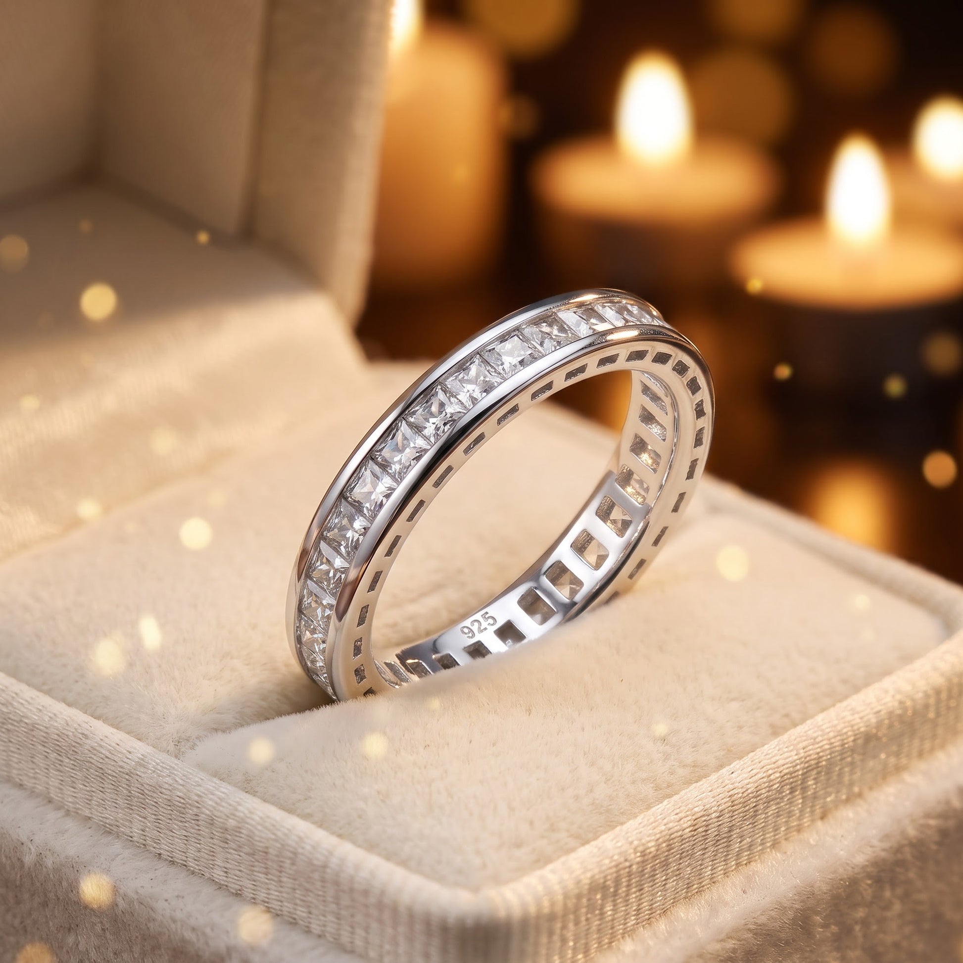 Sterling Silver Princess Cut CZ Eternity Ring for Women, Princess Cubic Zirconia, Promise Ring Gift view 3