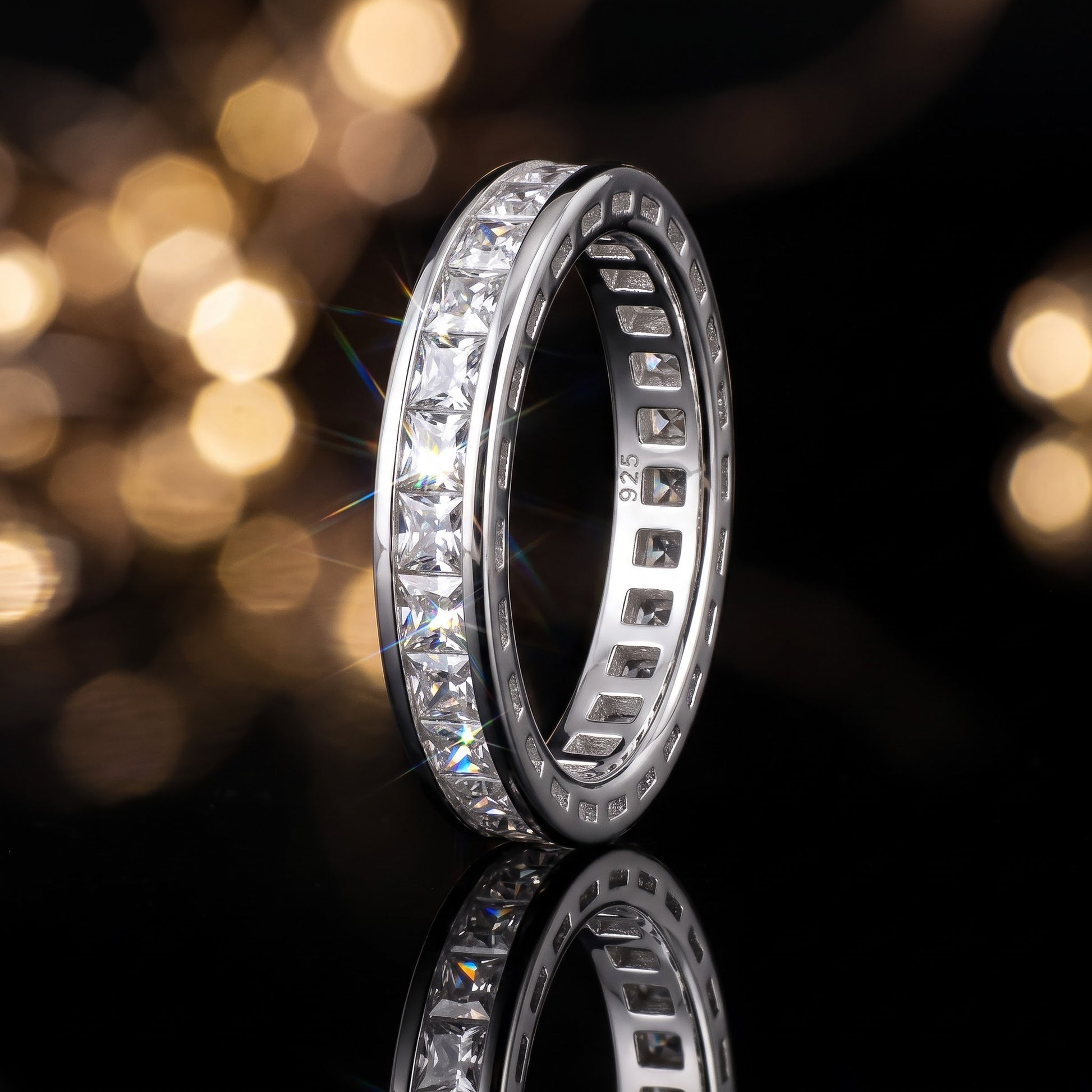 Sterling Silver Princess Cut CZ Eternity Ring for Women, Princess Cubic Zirconia, Promise Ring Gift view 4