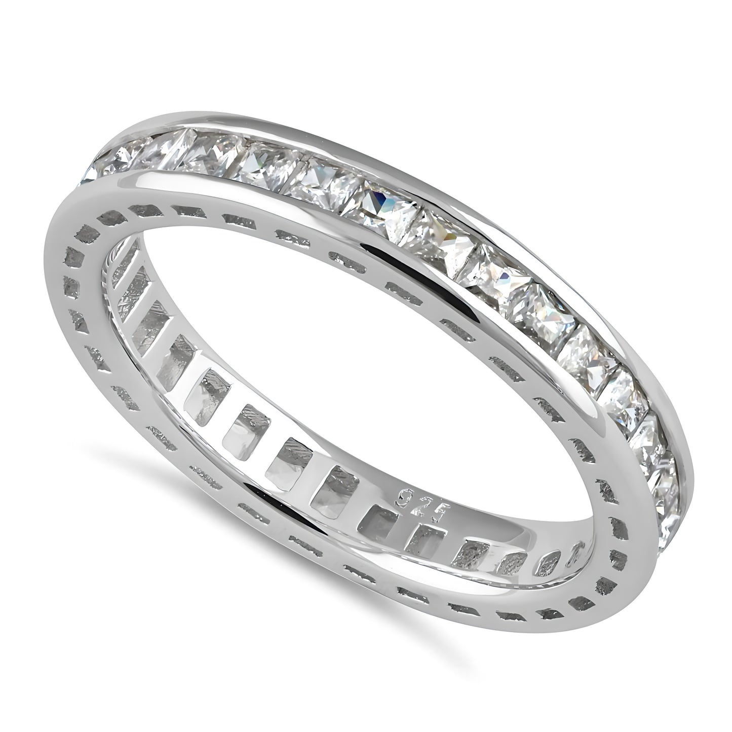 Sterling Silver Princess Cut CZ Eternity Ring for Women, Princess Cubic Zirconia, Promise Ring Gift