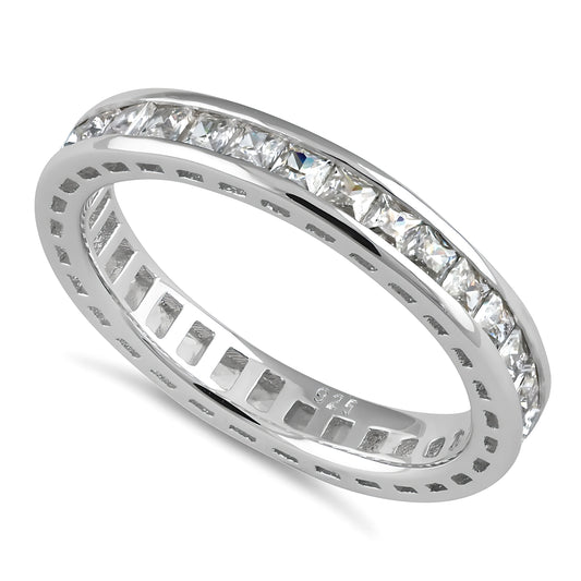Sterling Silver Princess Cut CZ Eternity Ring for Women, Princess Cubic Zirconia, Promise Ring Gift
