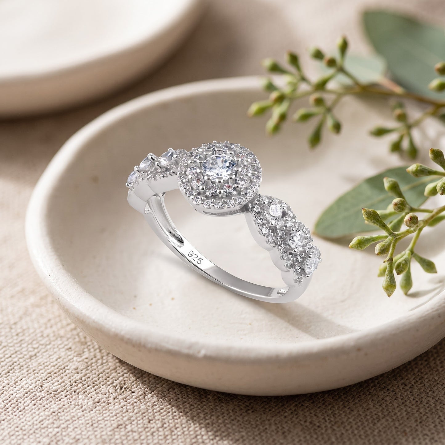 Sterling Silver Round CZ Halo Cluster Engagement Ring for Women, Round Cubic Zirconia, Promise Ring Gift view 2