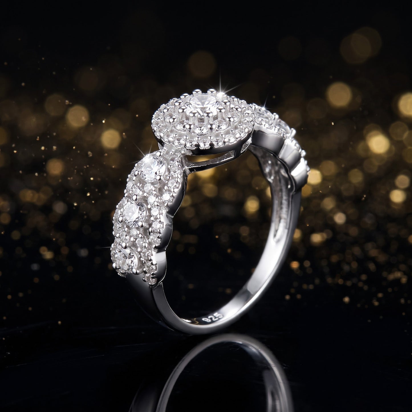 Sterling Silver Round CZ Halo Cluster Engagement Ring for Women, Round Cubic Zirconia, Promise Ring Gift view 4