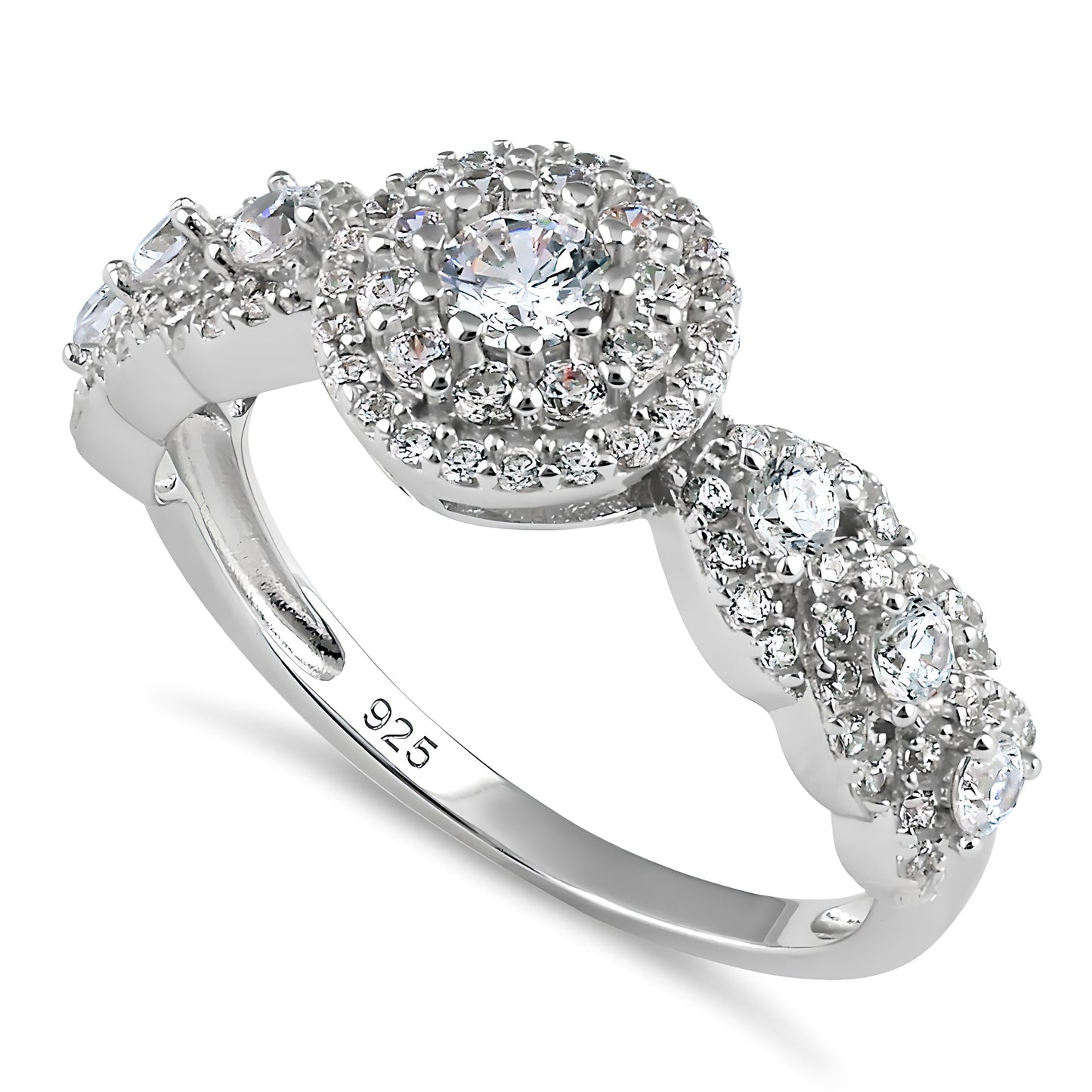 Sterling Silver Round CZ Halo Cluster Engagement Ring for Women, Round Cubic Zirconia, Promise Ring Gift