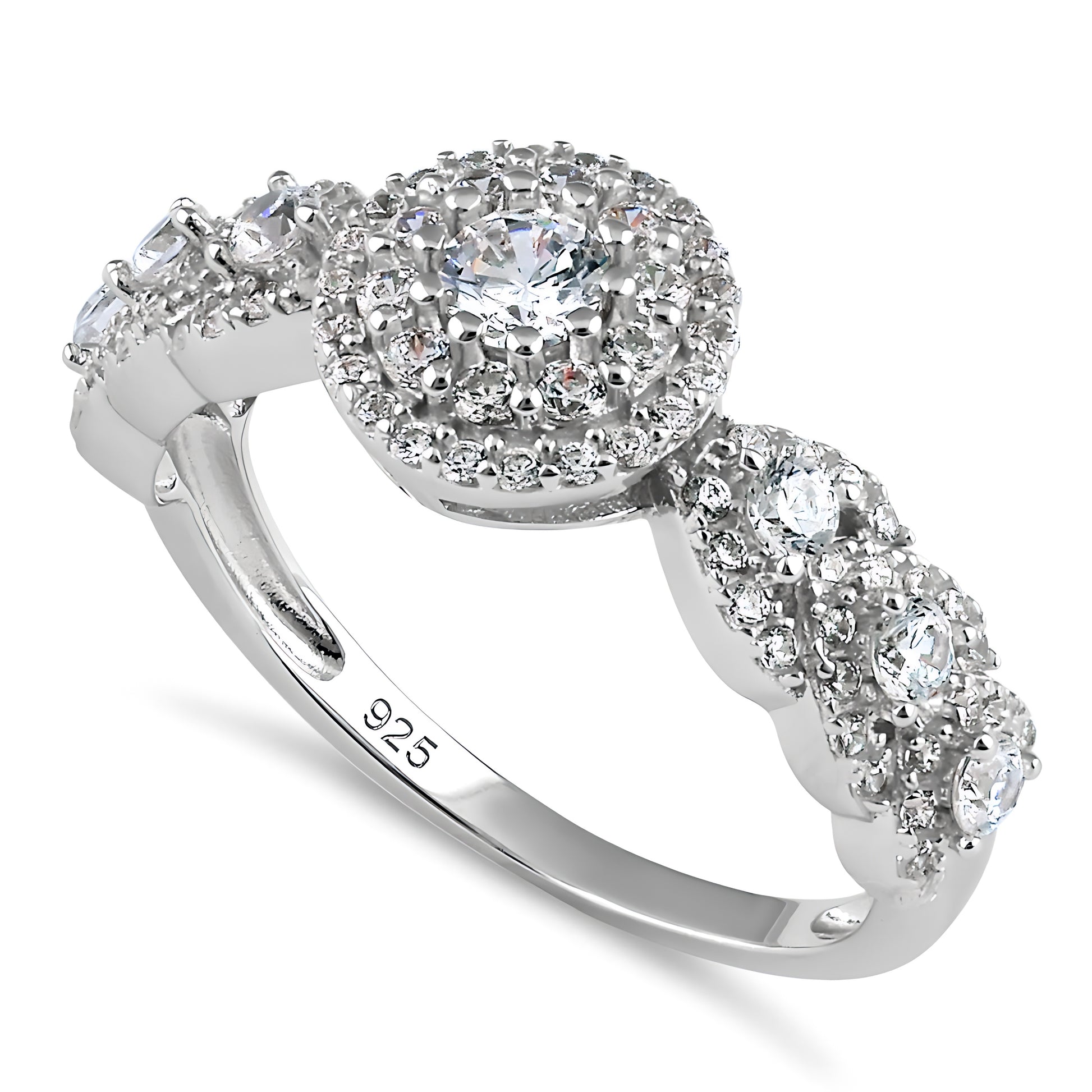Sterling Silver Round CZ Halo Cluster Engagement Ring for Women, Round Cubic Zirconia, Promise Ring Gift