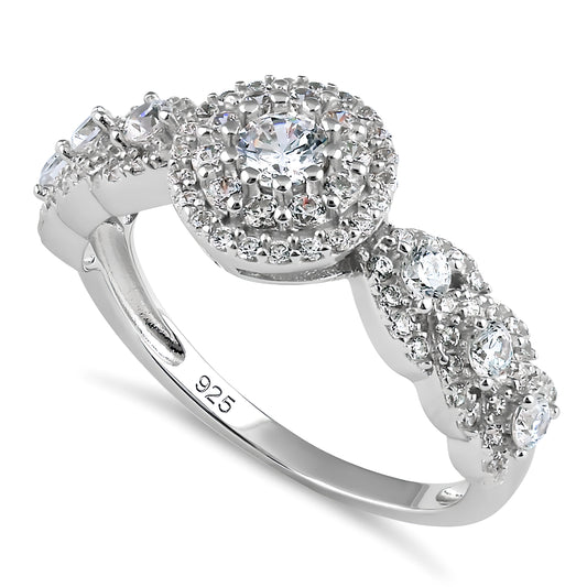 Sterling Silver Round CZ Halo Cluster Engagement Ring for Women, Round Cubic Zirconia, Promise Ring Gift