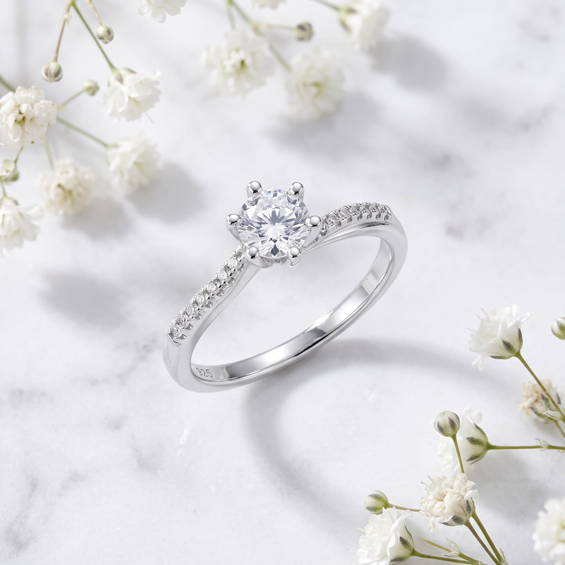 Sterling Silver 5.0mm CZ Dainty Engagement Ring for Women, Cubic Zirconia, Promise Ring Gift view 1