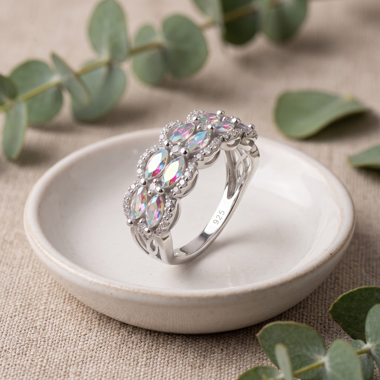Sterling Silver Marquise Iridescent Rainbow CZ Ring for Women, Marquise Cubic Zirconia, Promise Ring Gift view 2