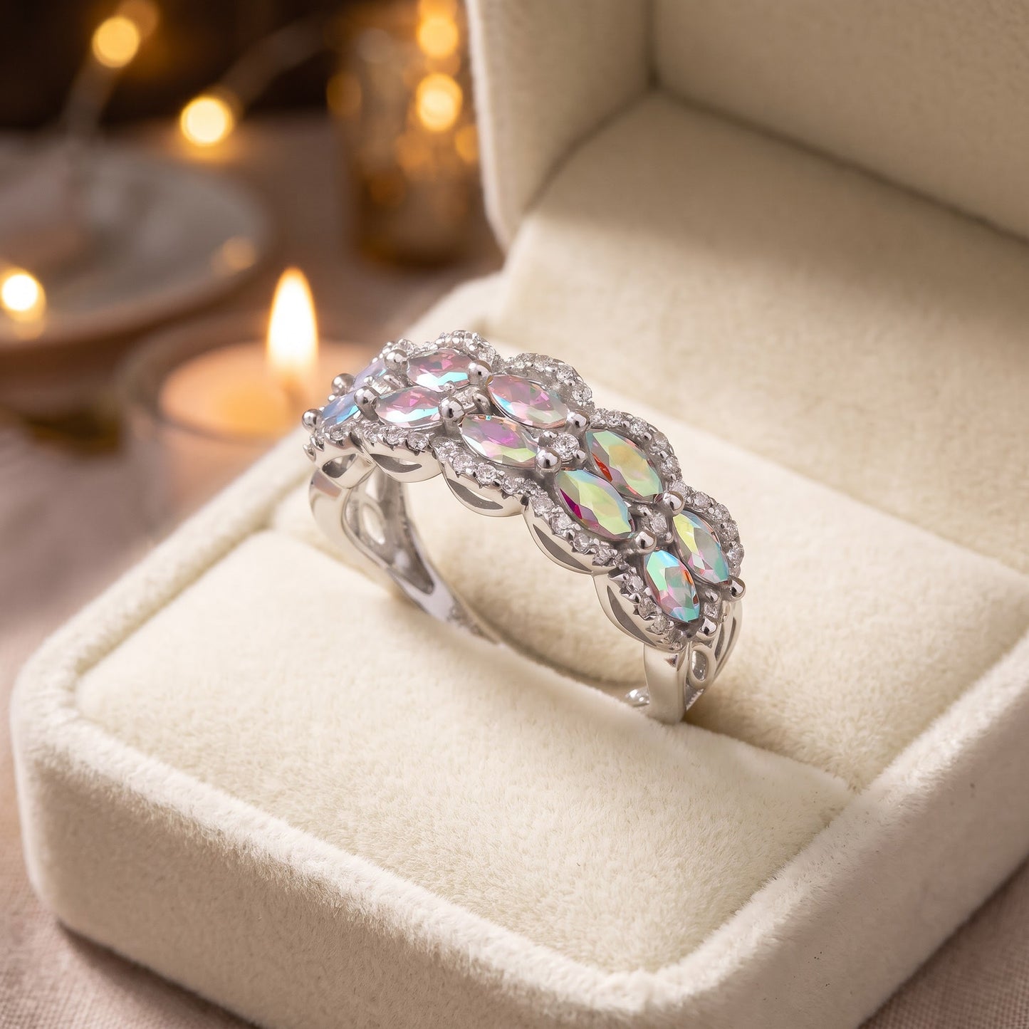 Sterling Silver Marquise Iridescent Rainbow CZ Ring for Women, Marquise Cubic Zirconia, Promise Ring Gift view 3