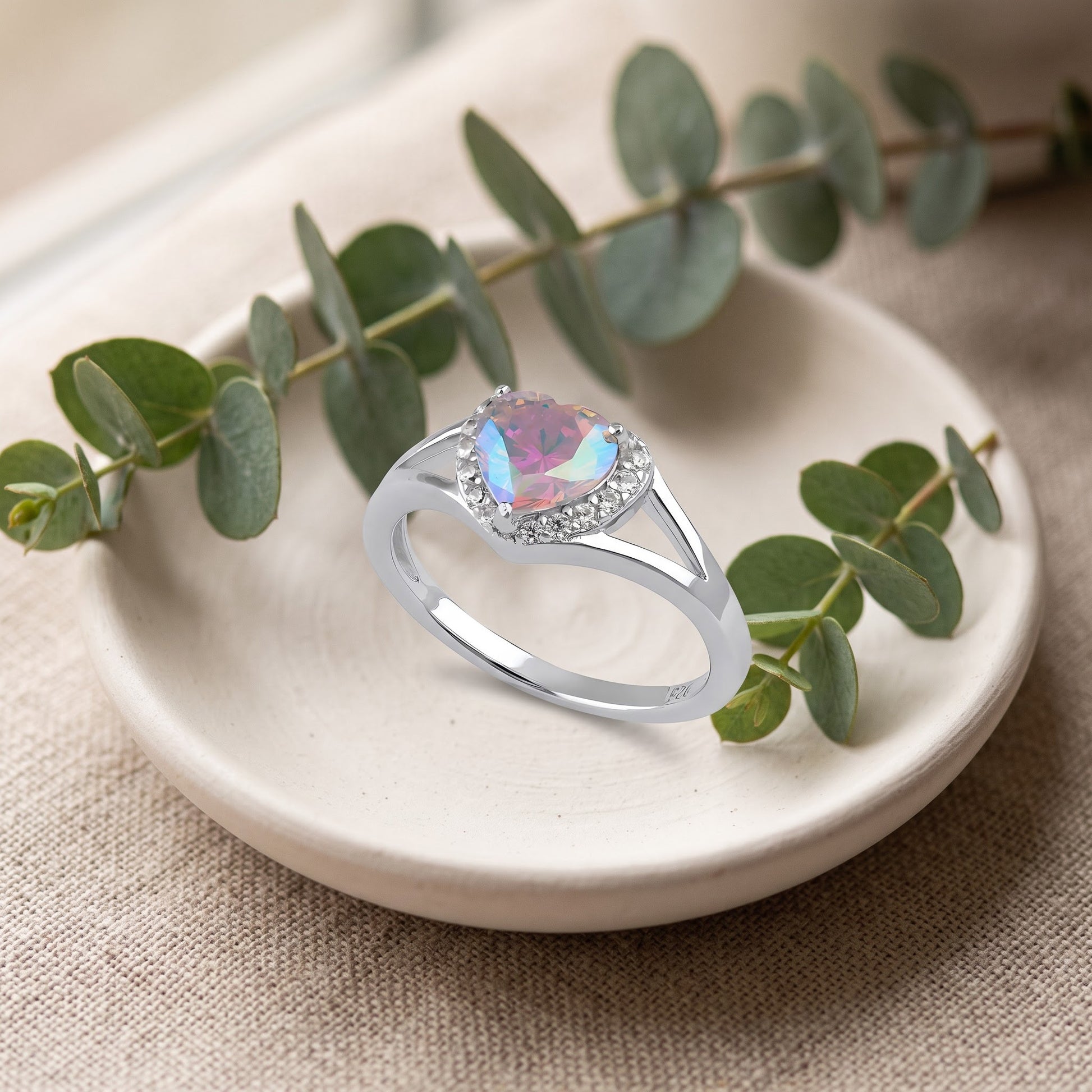 Sterling Silver Heart Shape Iridescent Rainbow CZ Ring for Women, Heart Cubic Zirconia, Promise Ring Gift view 2