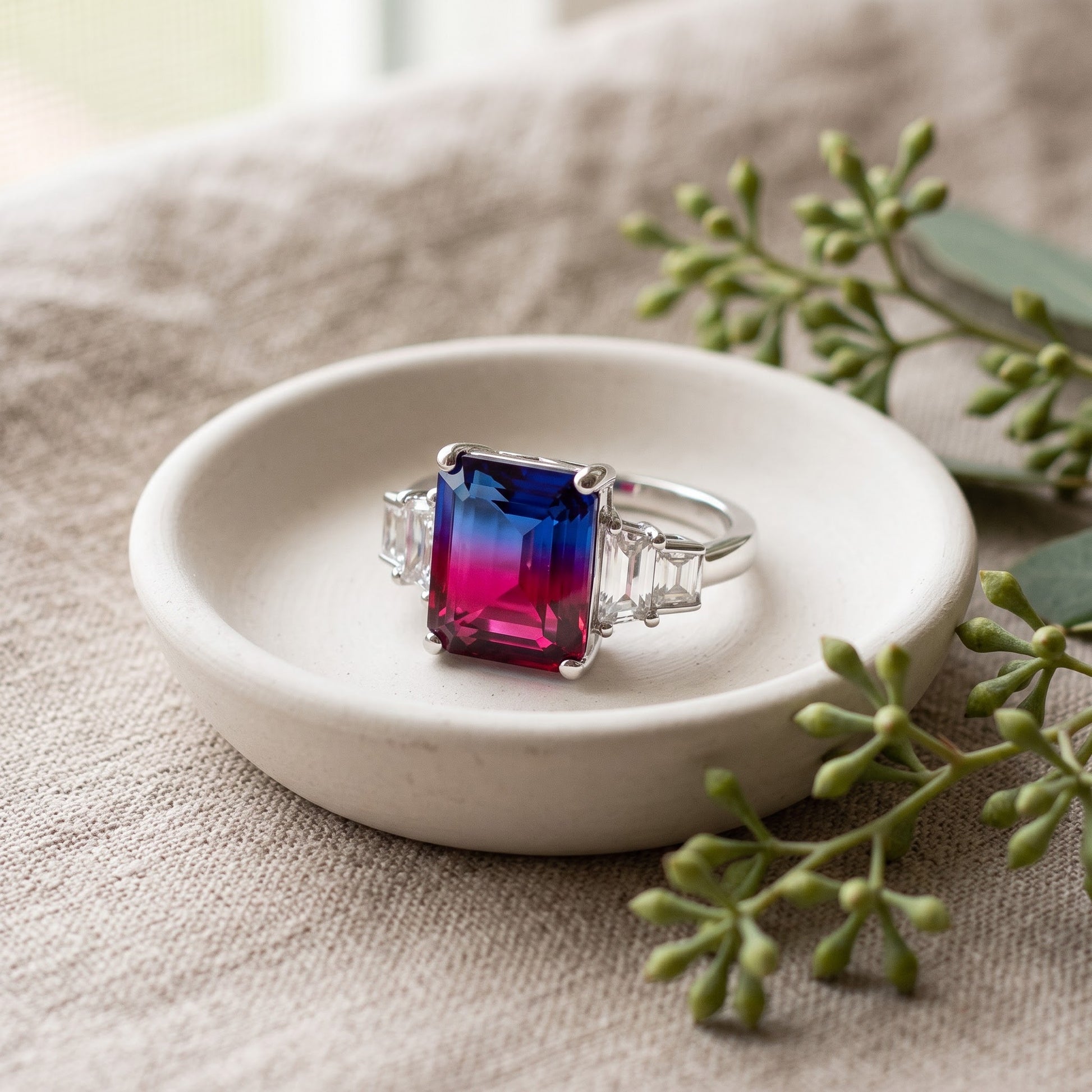 Sterling Silver Bicolor Blue Ruby Ombre CZ Ring for Women, Cubic Zirconia, Promise Ring Gift view 2
