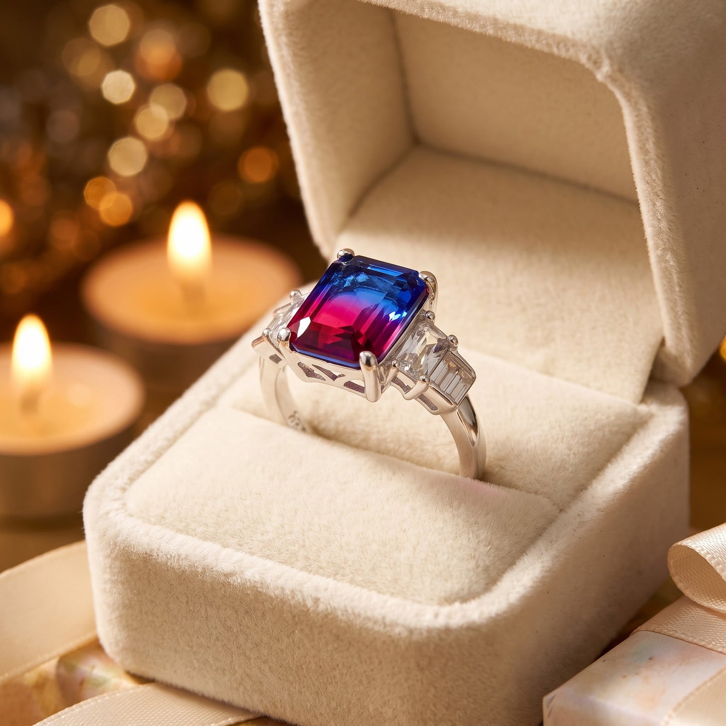 Sterling Silver Bicolor Blue Ruby Ombre CZ Ring for Women, Cubic Zirconia, Promise Ring Gift view 3
