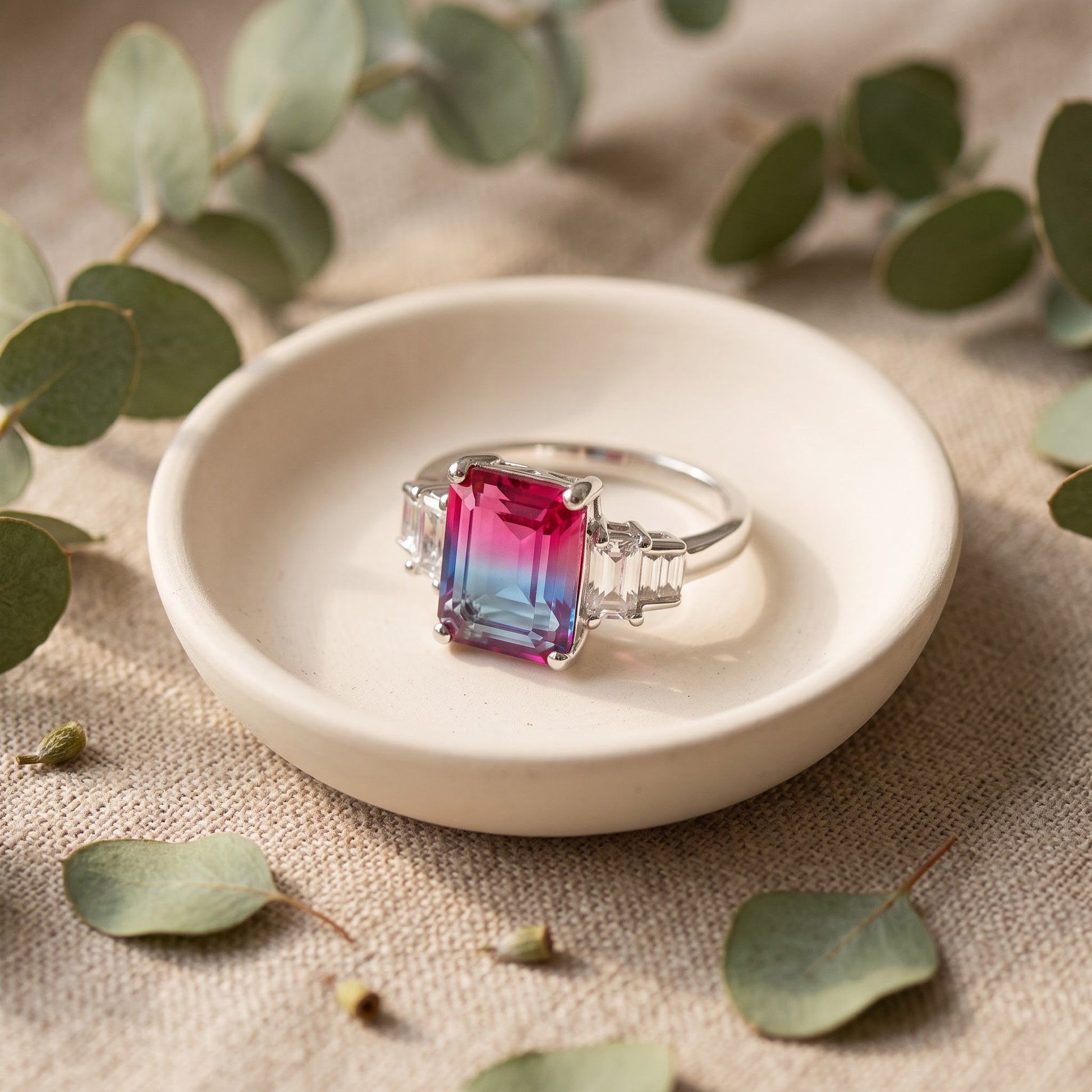 Sterling Silver Bicolor Blue Pink Ombre CZ Ring for Women, Cubic Zirconia, Promise Ring Gift view 2