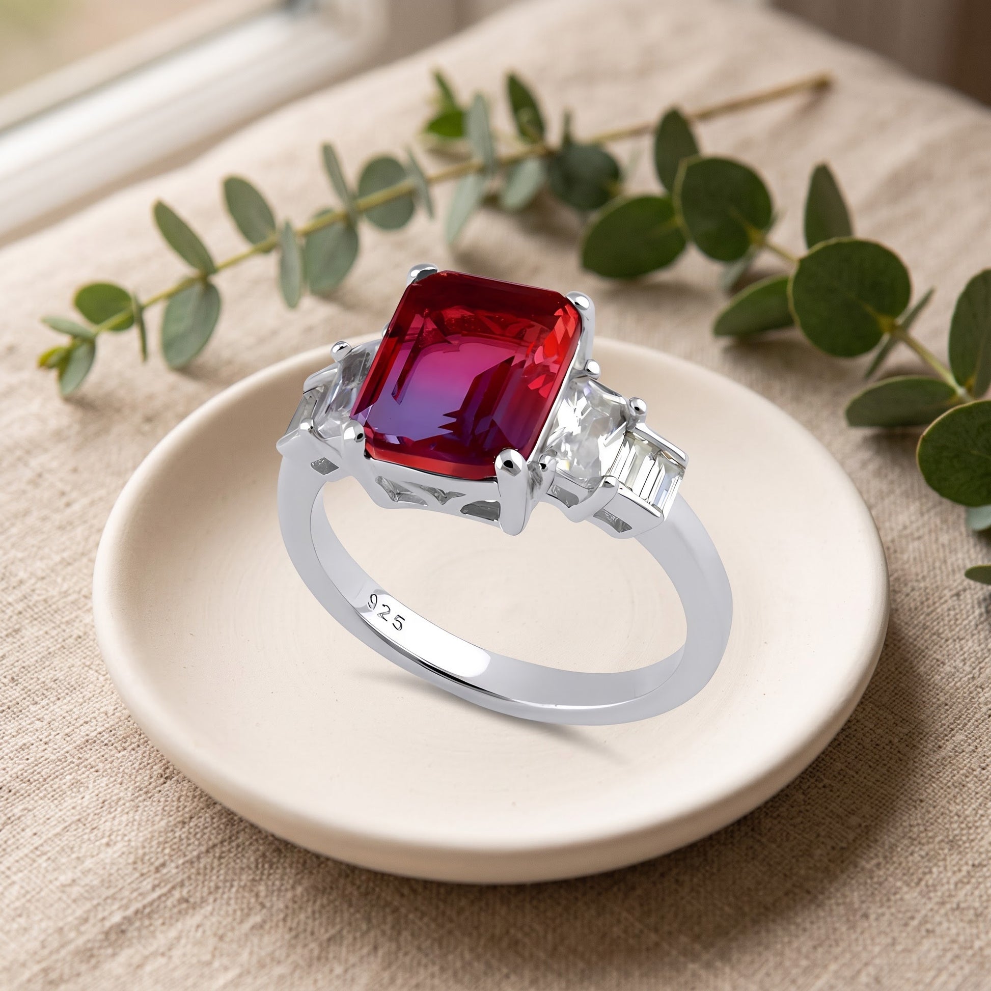 Sterling Silver Bicolor Purple Orange Ombre CZ Ring for Women, Cubic Zirconia, Promise Ring Gift view 2