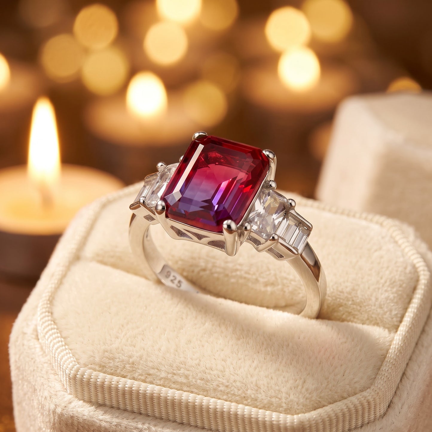 Sterling Silver Bicolor Purple Orange Ombre CZ Ring for Women, Cubic Zirconia, Promise Ring Gift view 3