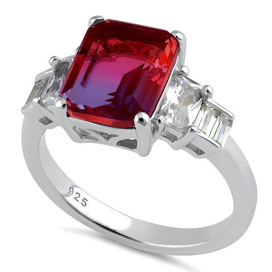 Sterling Silver Bicolor Purple Orange Ombre CZ Ring for Women, Cubic Zirconia, Promise Ring Gift