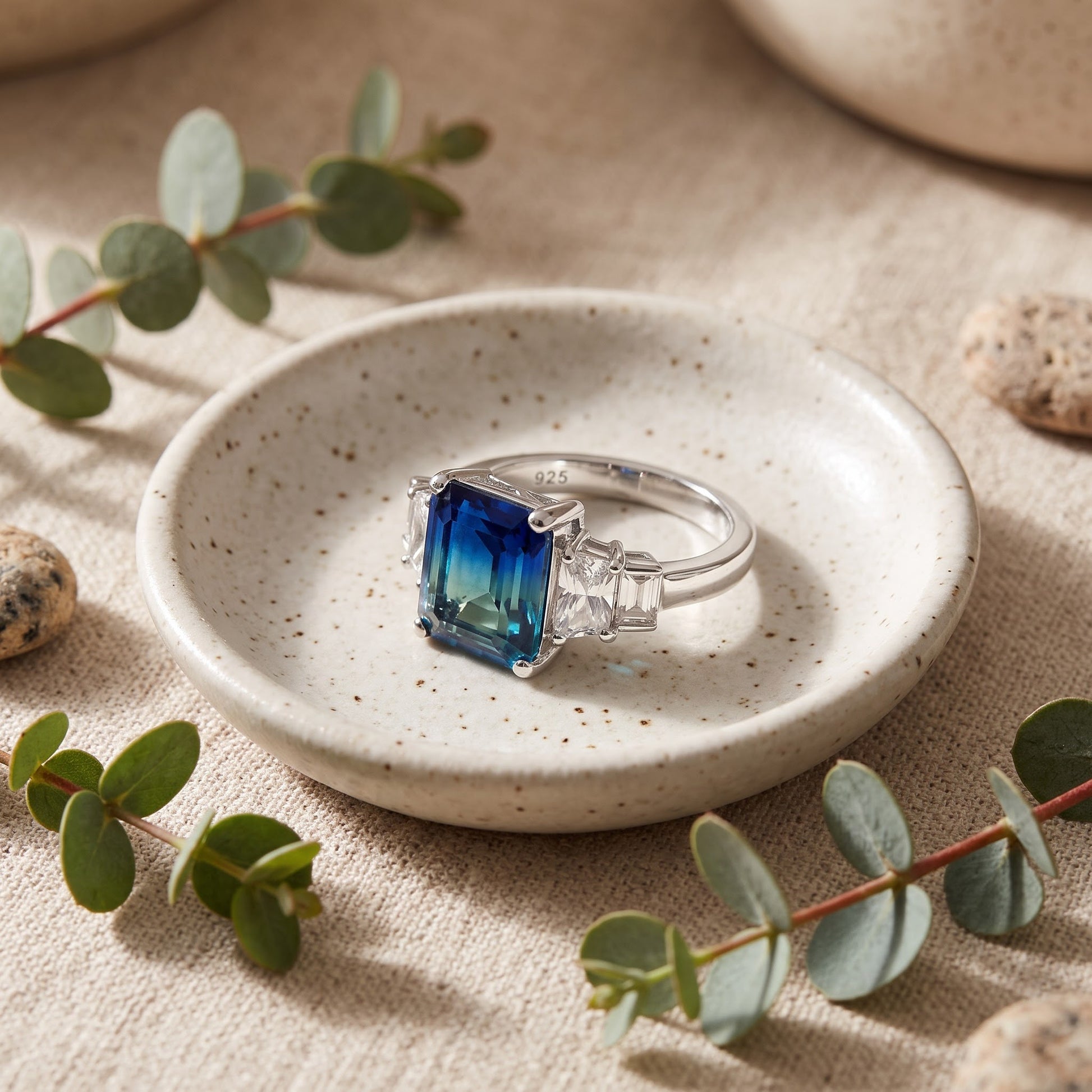 Sterling Silver Bicolor Blue Green Ombre CZ Ring for Women, Cubic Zirconia, Promise Ring Gift view 2