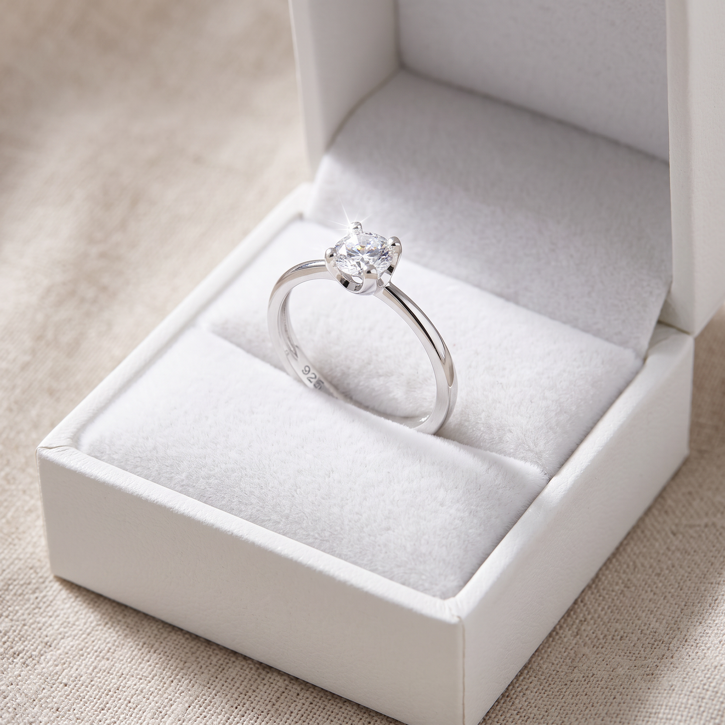 Sterling Silver 5mm Round Cut CZ Ring in a white gift box, 5mm round cut cz gift for her