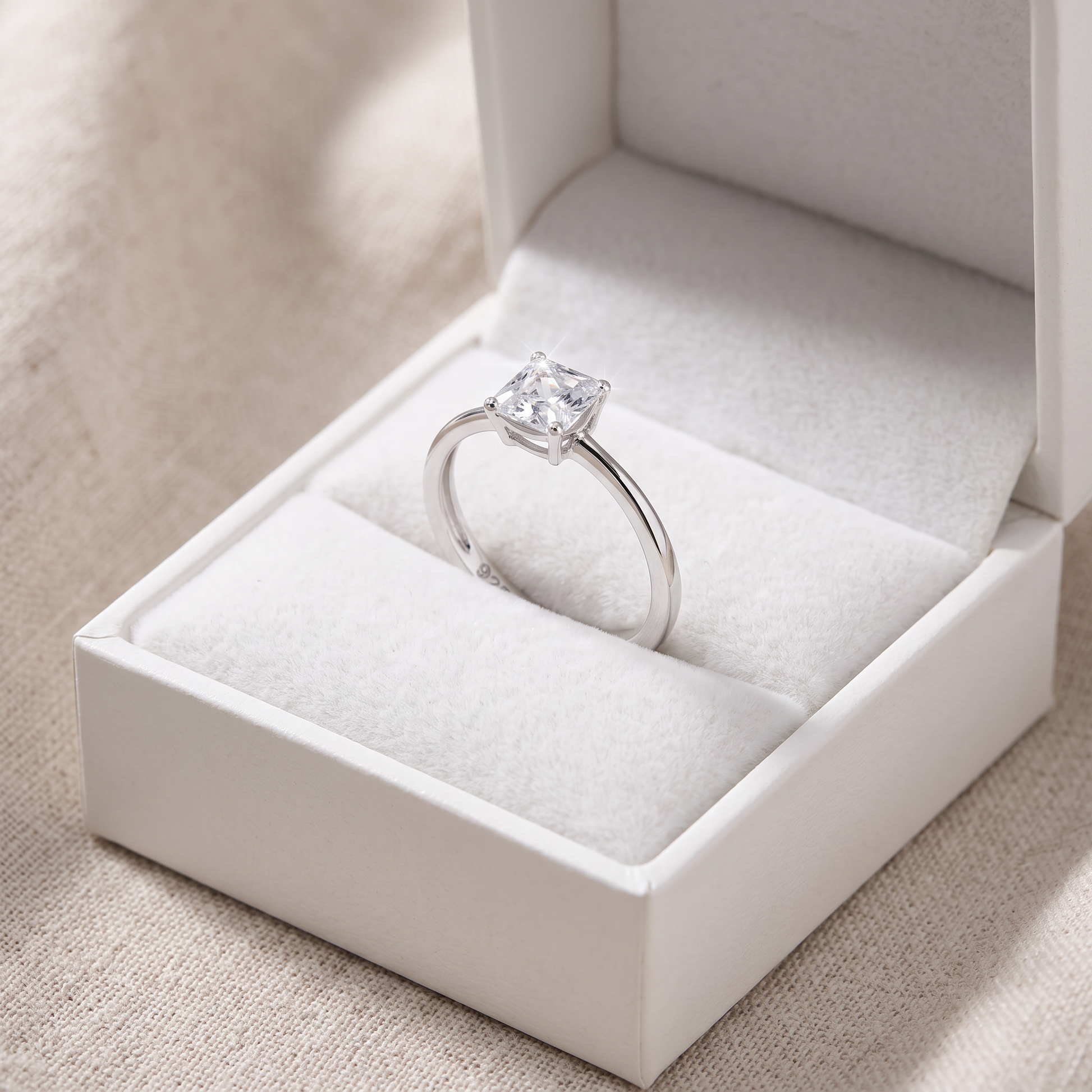 Sterling Silver 5X5mm Octagon Step Cut CZ Ring in a white gift box, 5x5mm octagon step cut cz gift for her
