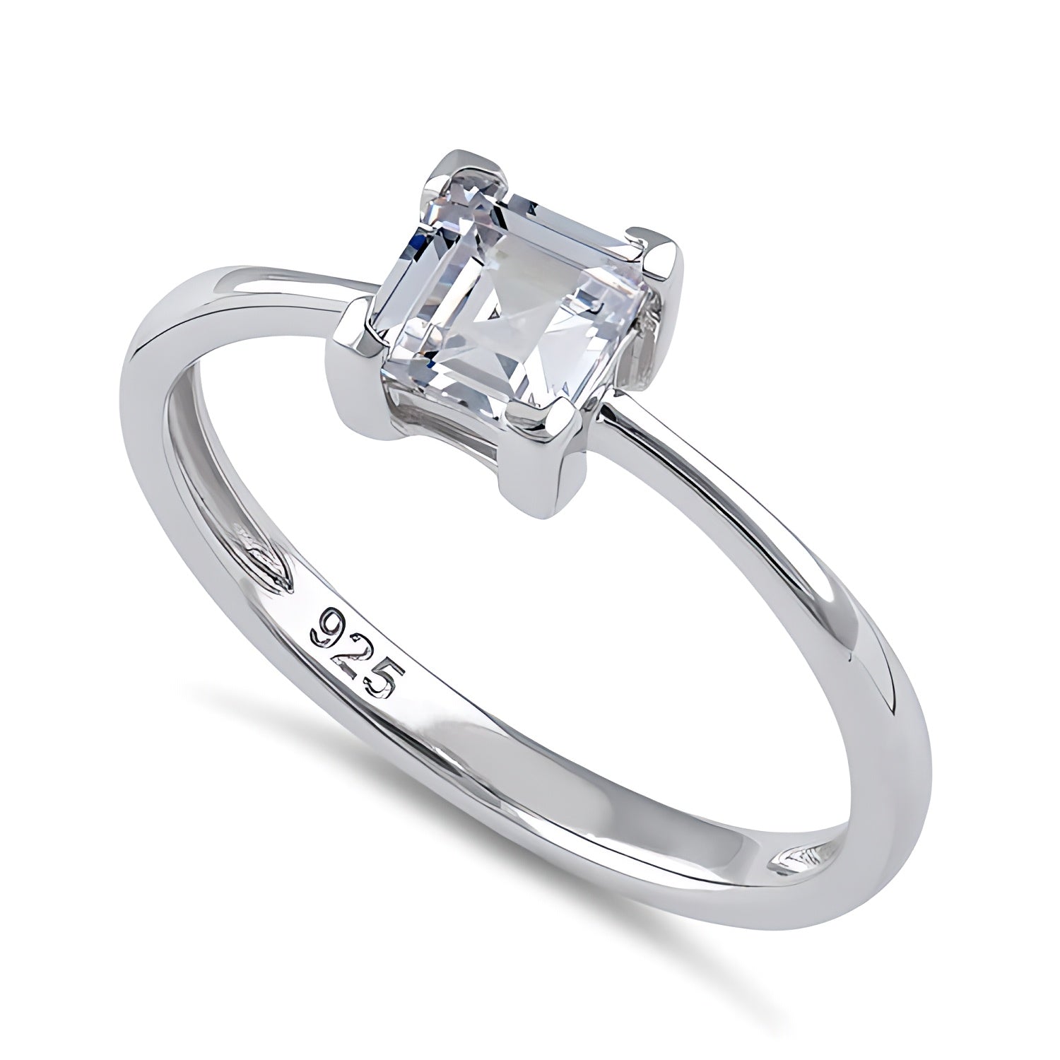 Sterling Silver 5mm Square Step Cut CZ Ring for Women, Square Cubic Zirconia, Promise Ring Gift
