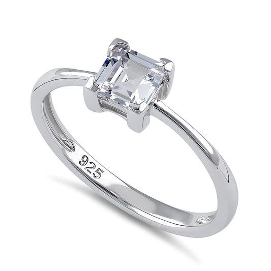 Sterling Silver 5mm Square Step Cut CZ Ring for Women, Square Cubic Zirconia, Promise Ring Gift
