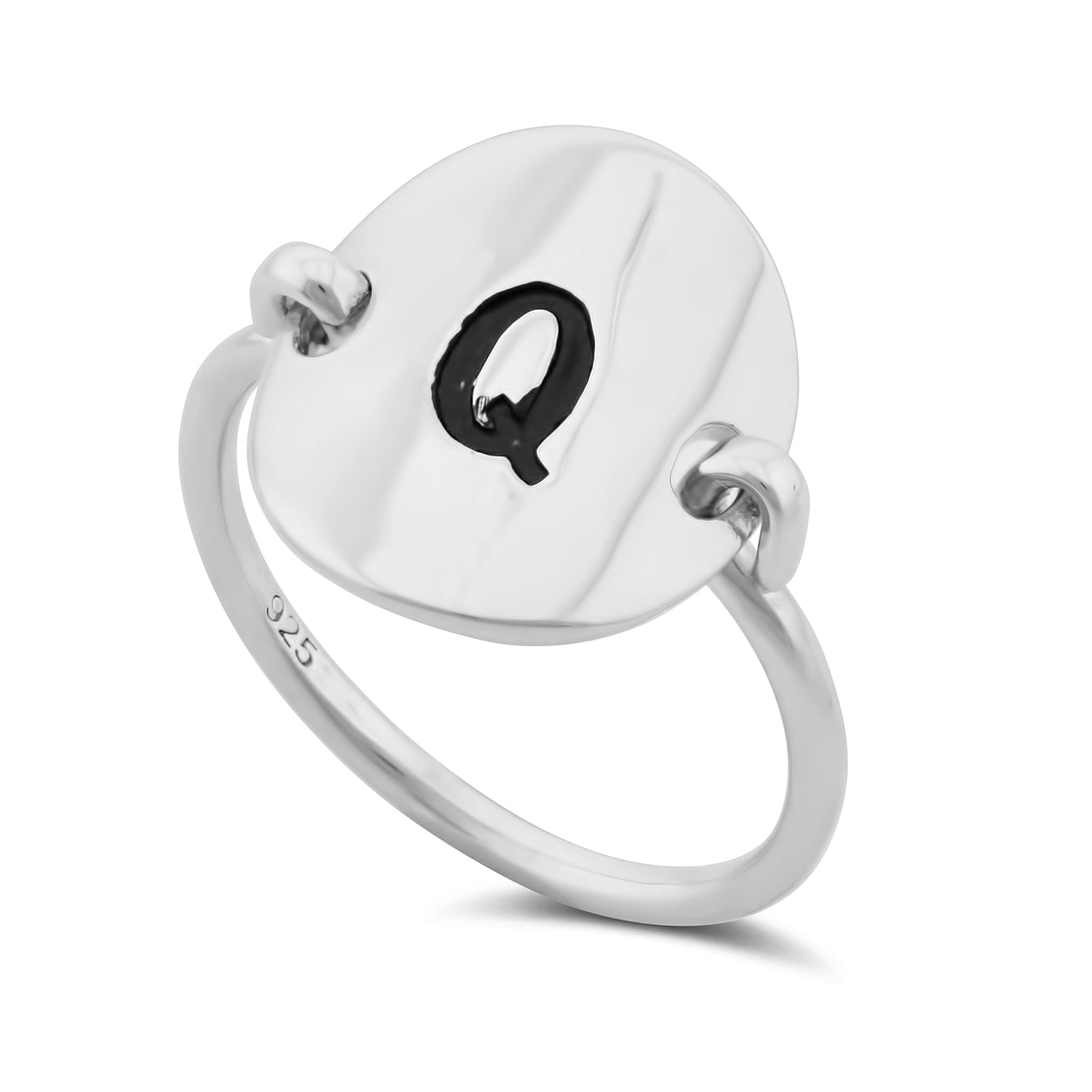 Sterling Silver Oval Initial Q Ring | SilverCloseOut