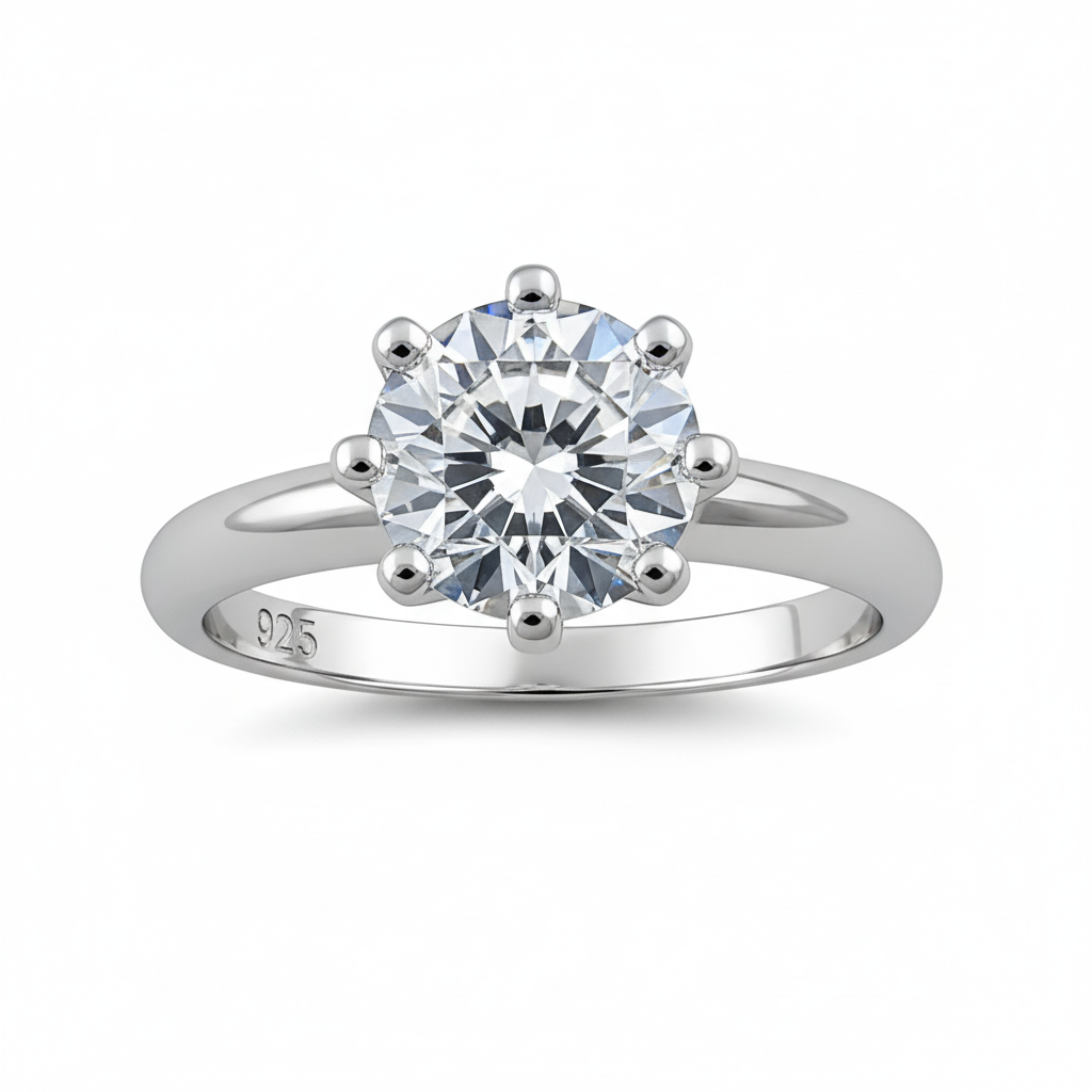 Elegant Engagement Ring – White Gold Over Sterling Silver 1.3ct Moissanite Solitaire Band (Sizes 3–13)