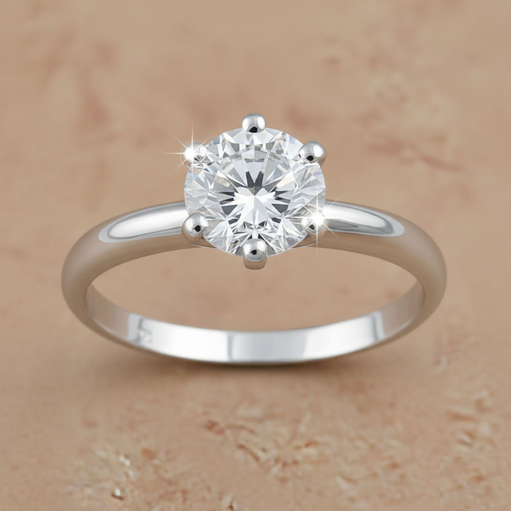 Elegant Engagement Ring – White Gold Over Sterling Silver 1.3ct Moissanite Solitaire Band (Sizes 3–13)