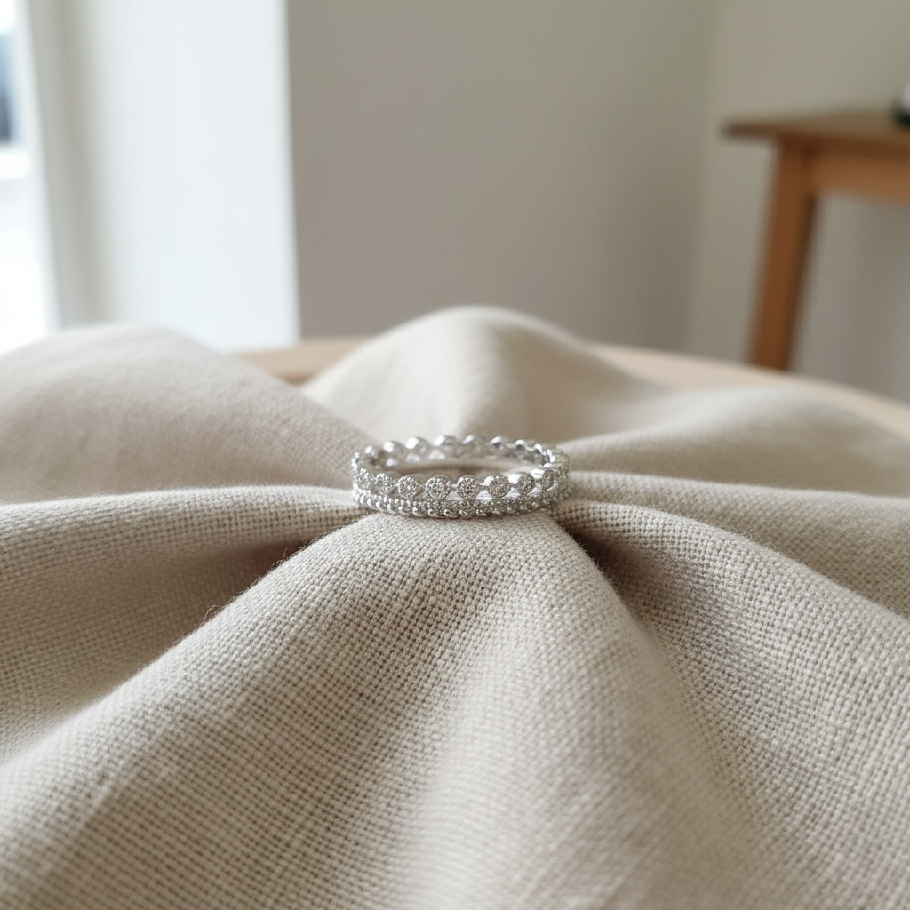 White Gold Over Sterling Silver Women's Thin Double Row Cz Eternity Band