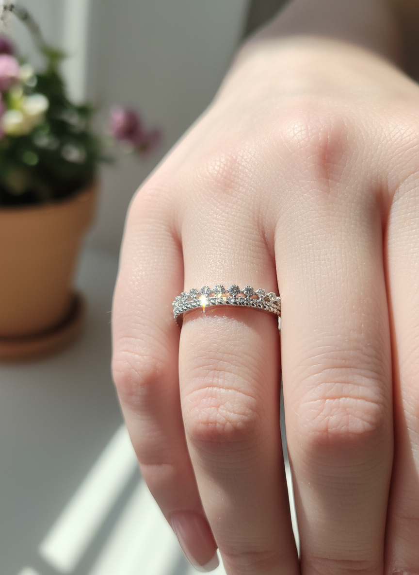 White Gold Over Sterling Silver Women's Thin Double Row Cz Eternity Band