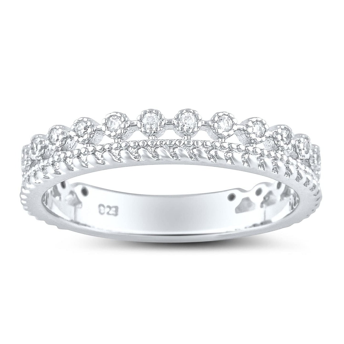 White Gold Over Sterling Silver Women's Thin Double Row Cz Eternity Band